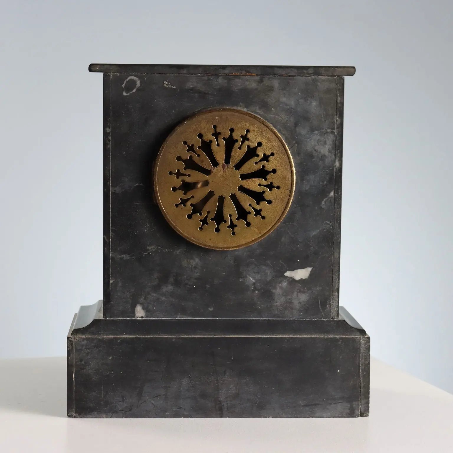 Antique Table Clock Black Marble Metal France XIX-XX Century