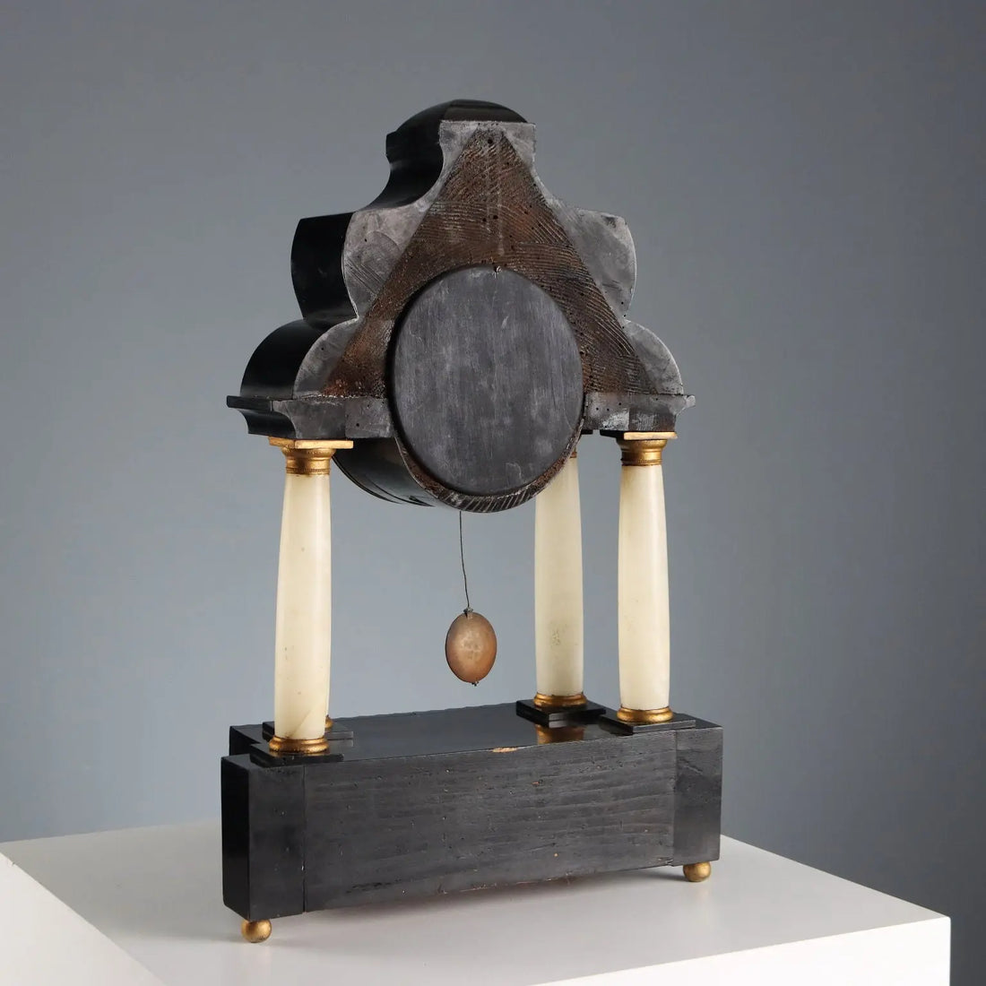 Antique Clock Ebonized Wood Alabaster Bronze XIX Century