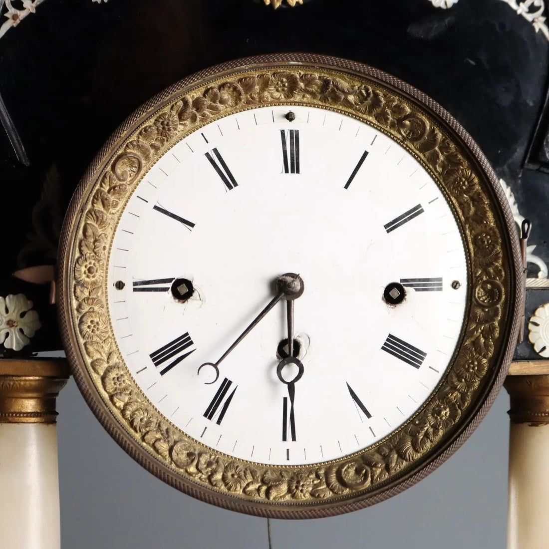 Antique Clock Ebonized Wood Alabaster Bronze XIX Century