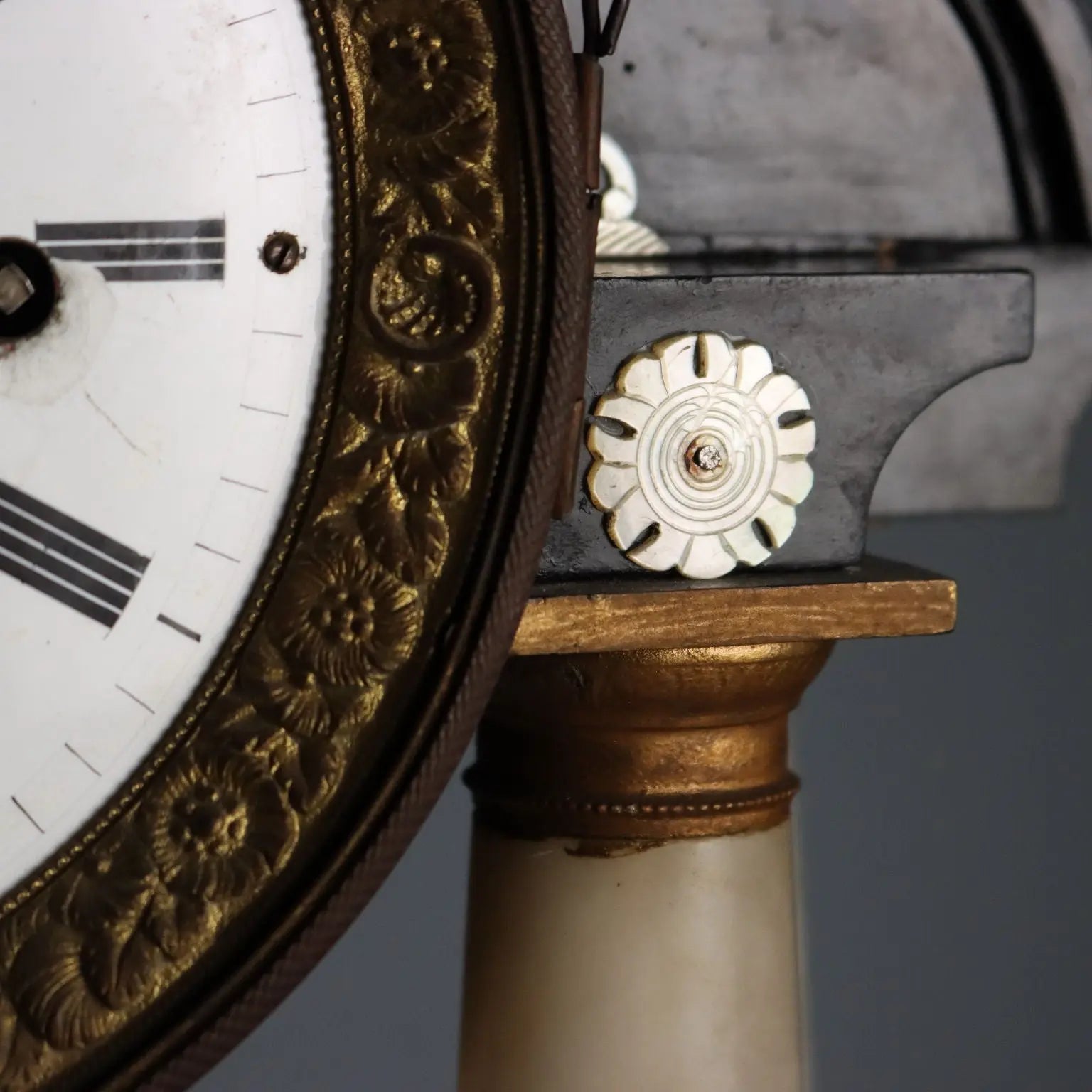 Antique Clock Ebonized Wood Alabaster Bronze XIX Century