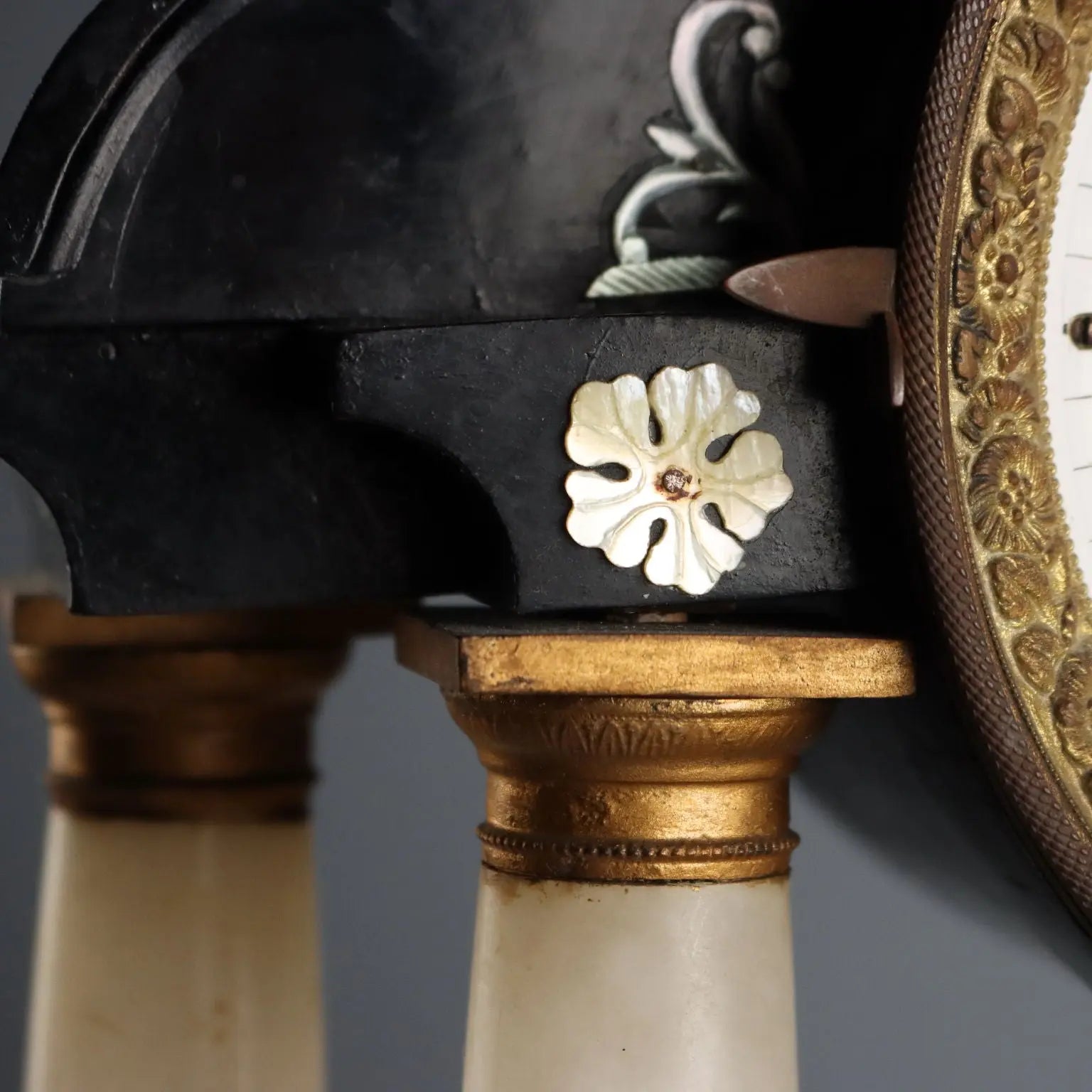 Antique Clock Ebonized Wood Alabaster Bronze XIX Century