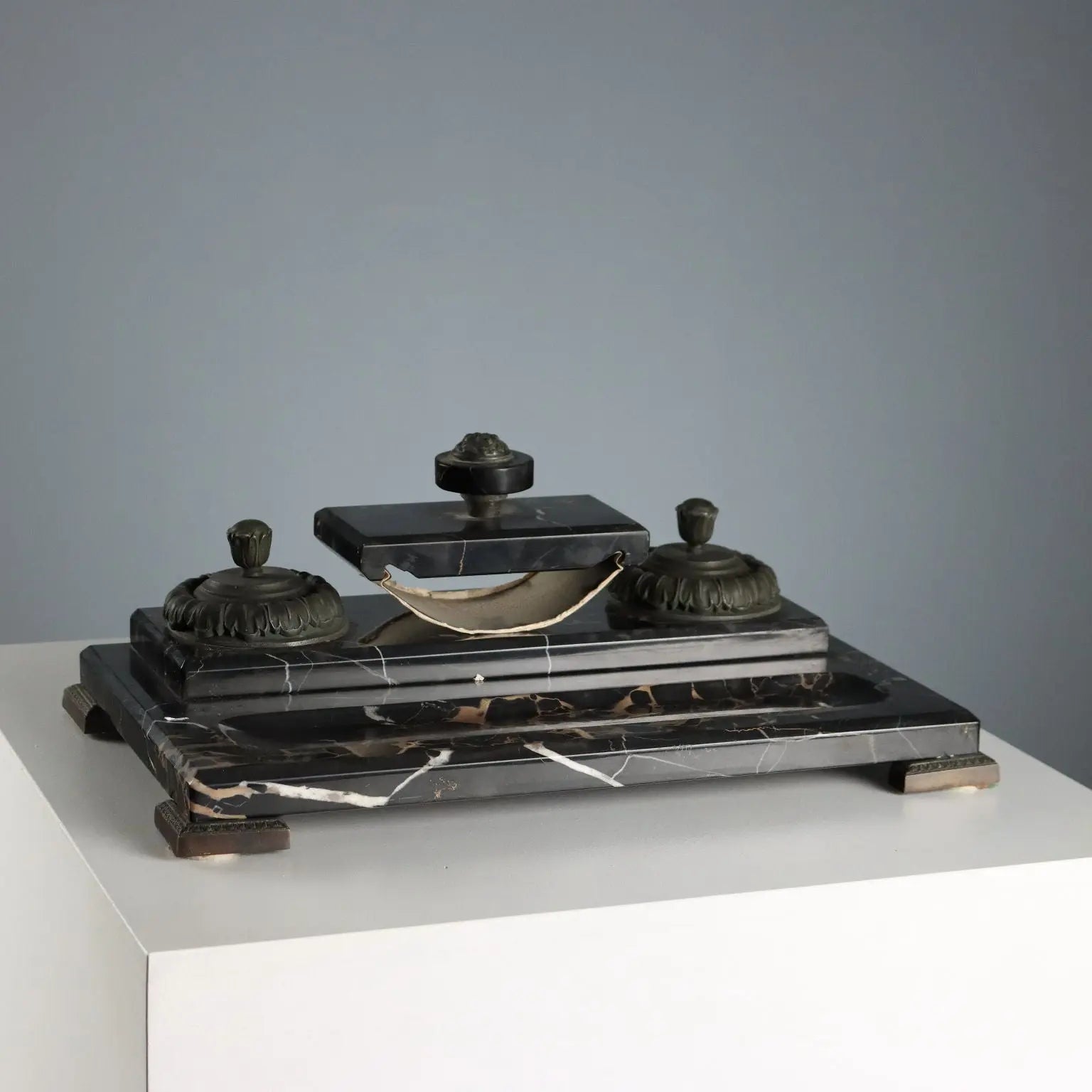 Antique Writing Desk Set Marble Metal Italy XIX-XX Century