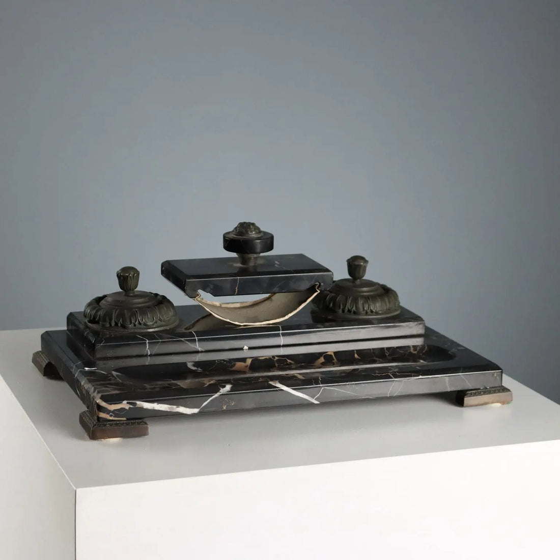 Antique Writing Desk Set Marble Metal Italy XIX-XX Century