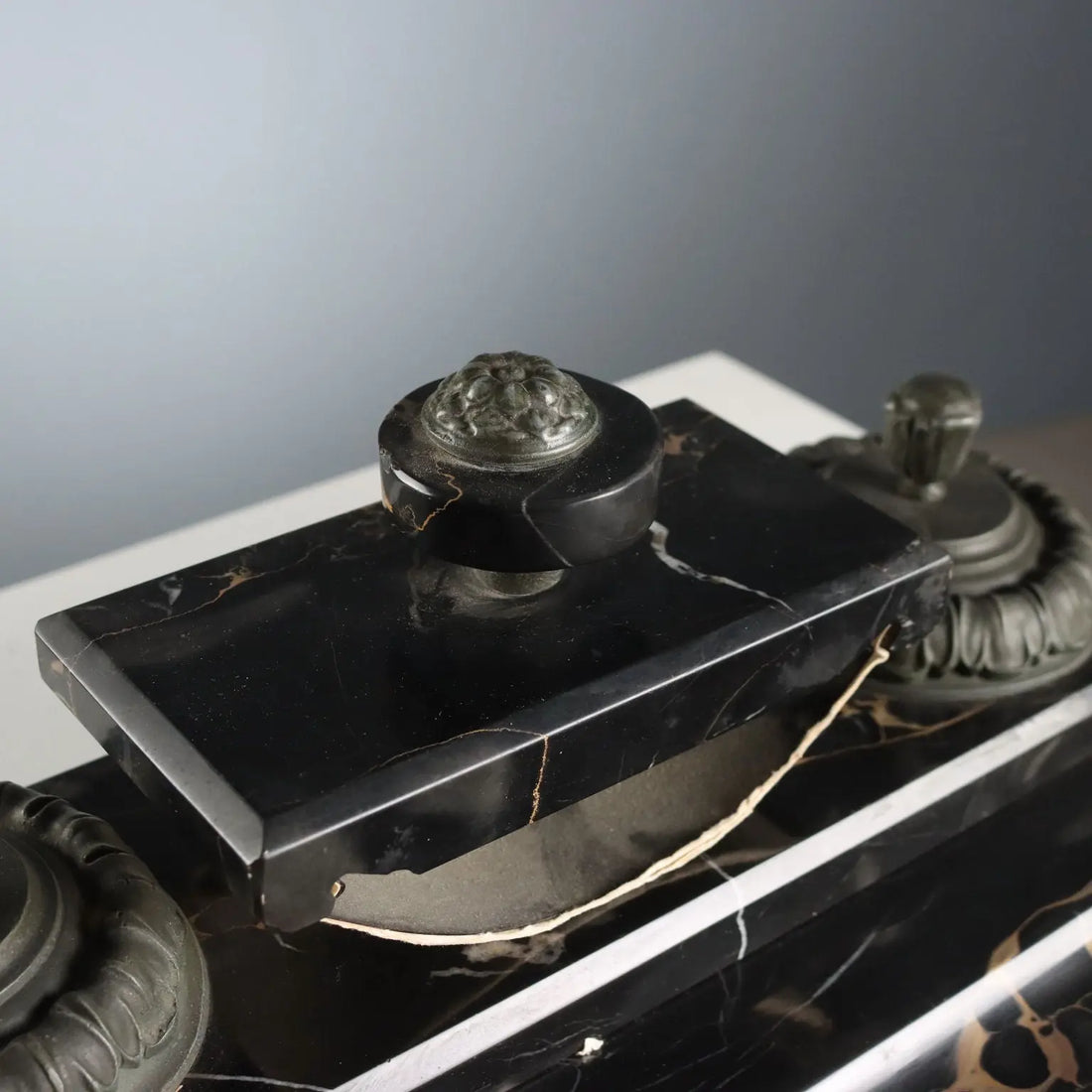 Antique Writing Desk Set Marble Metal Italy XIX-XX Century