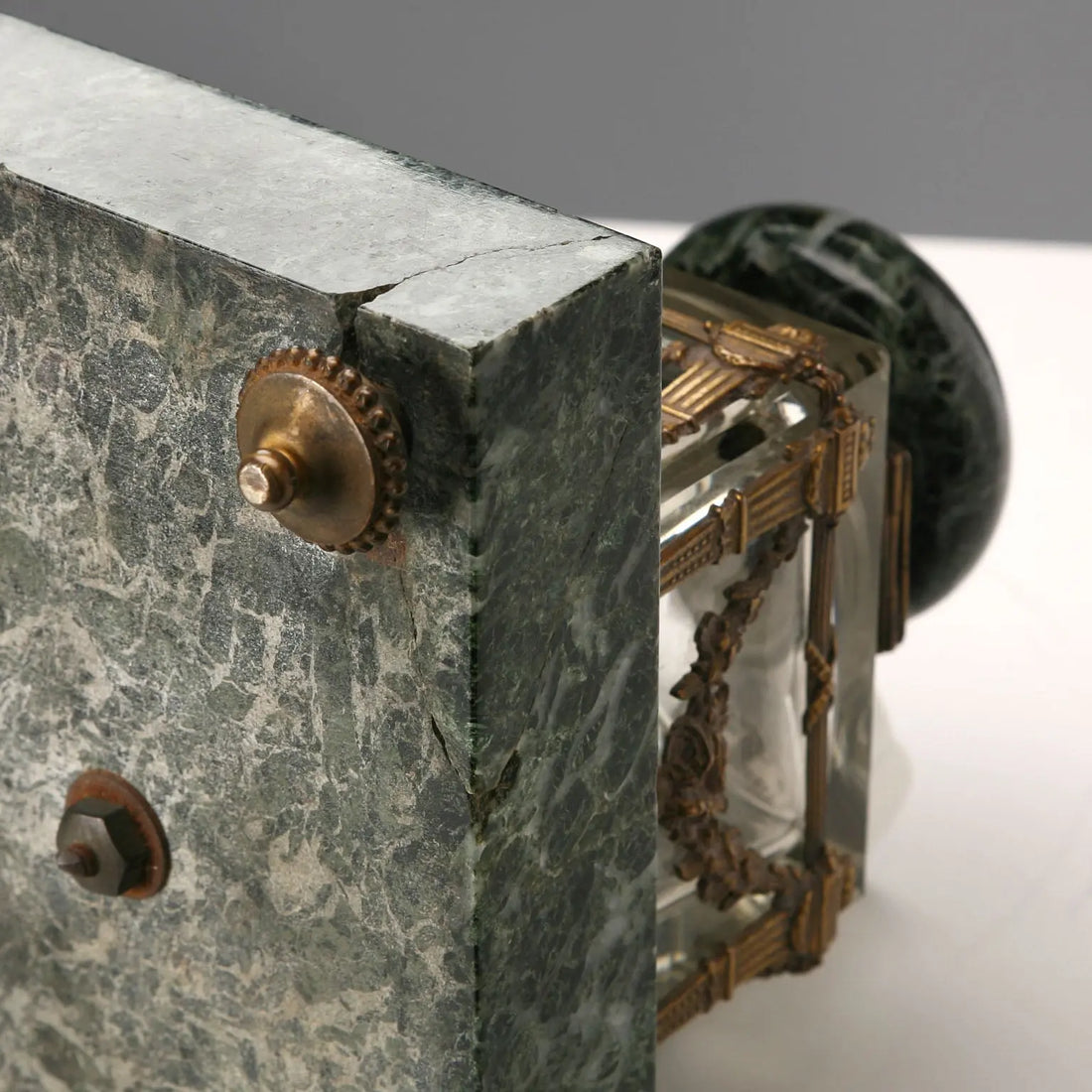 Antique Inkwell Green Marble Glass Italy XIX Century