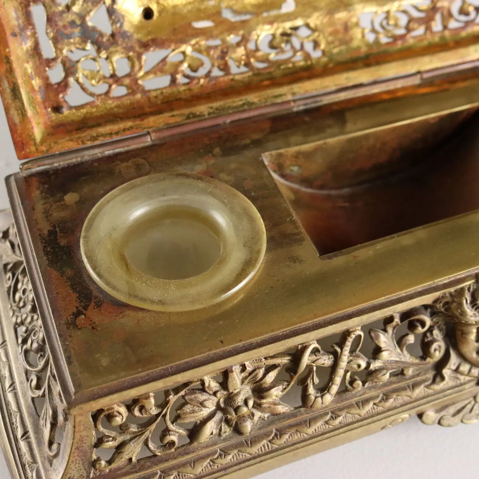 Antique Inkwell Carved Gilded Bronze Europe XIX-XX Century