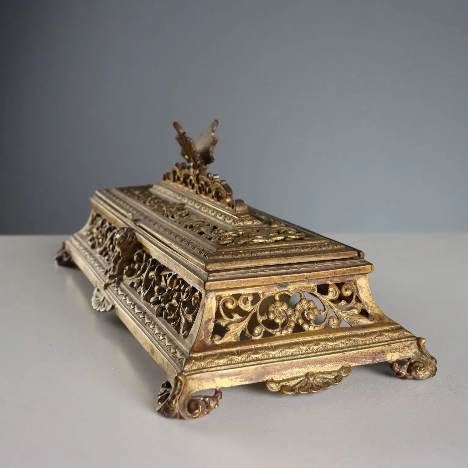 Antique Inkwell Carved Gilded Bronze Europe XIX-XX Century