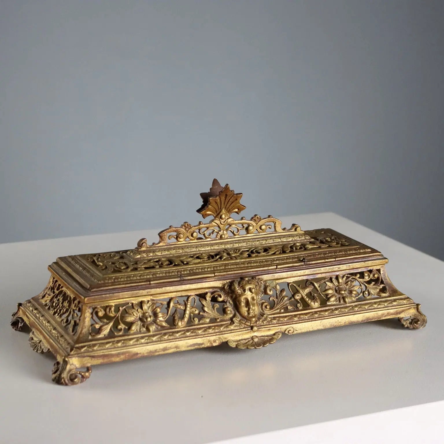 Antique Inkwell Carved Gilded Bronze Europe XIX-XX Century