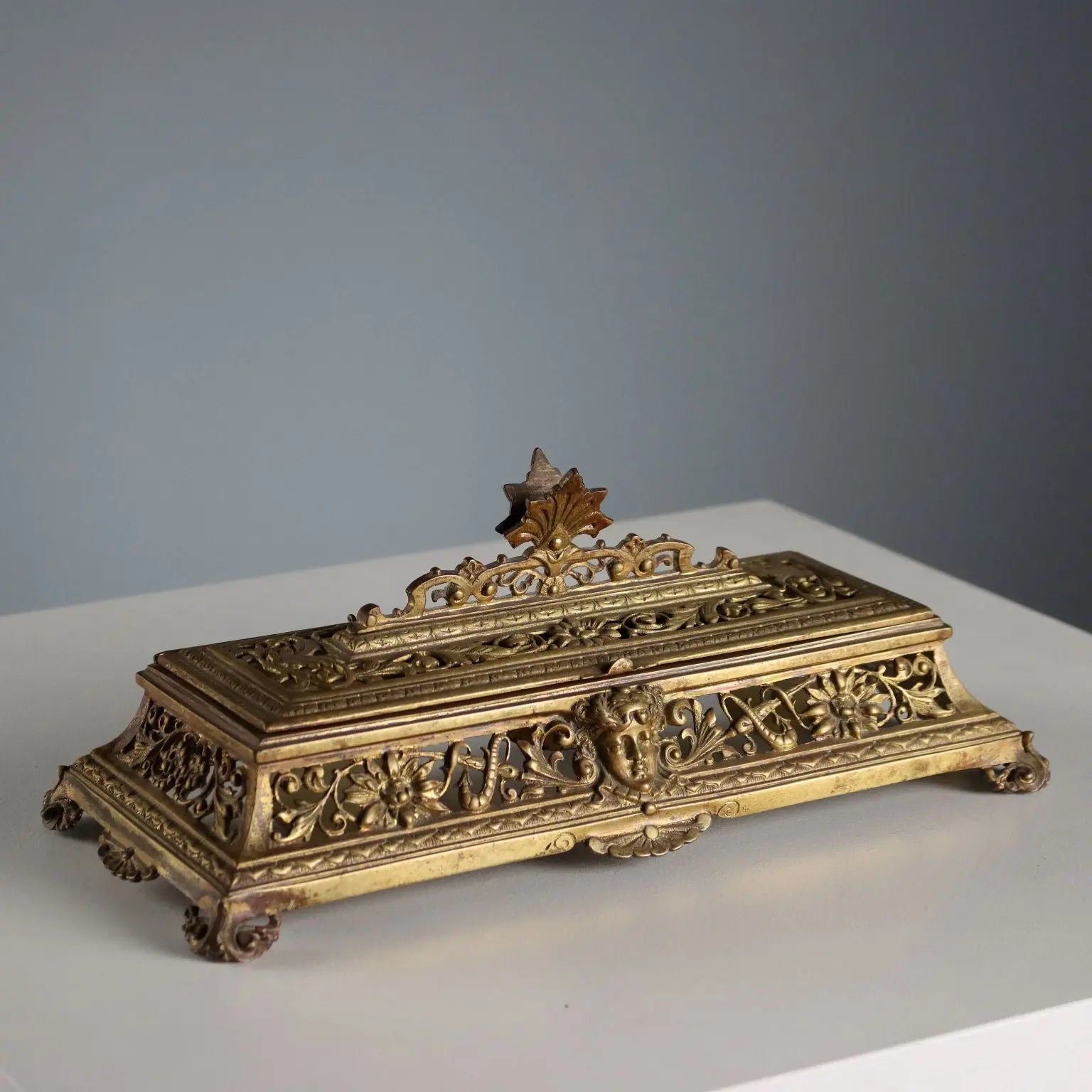 Antique Inkwell Carved Gilded Bronze Europe XIX-XX Century