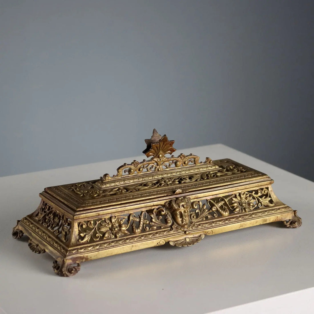 Antique Inkwell Carved Gilded Bronze Europe XIX-XX Century