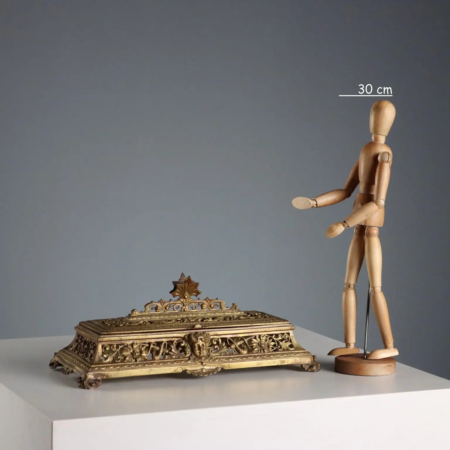 Antique Inkwell Carved Gilded Bronze Europe XIX-XX Century