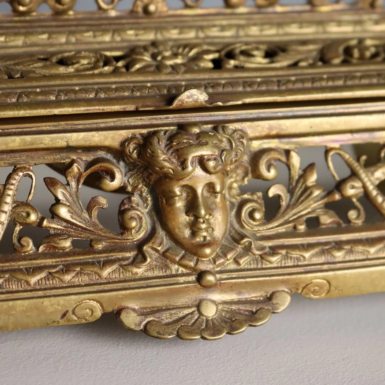 Antique Inkwell Carved Gilded Bronze Europe XIX-XX Century
