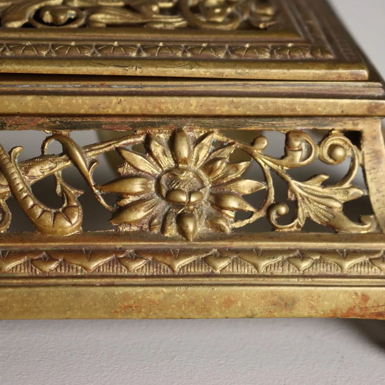 Antique Inkwell Carved Gilded Bronze Europe XIX-XX Century