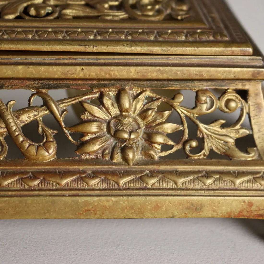Antique Inkwell Carved Gilded Bronze Europe XIX-XX Century
