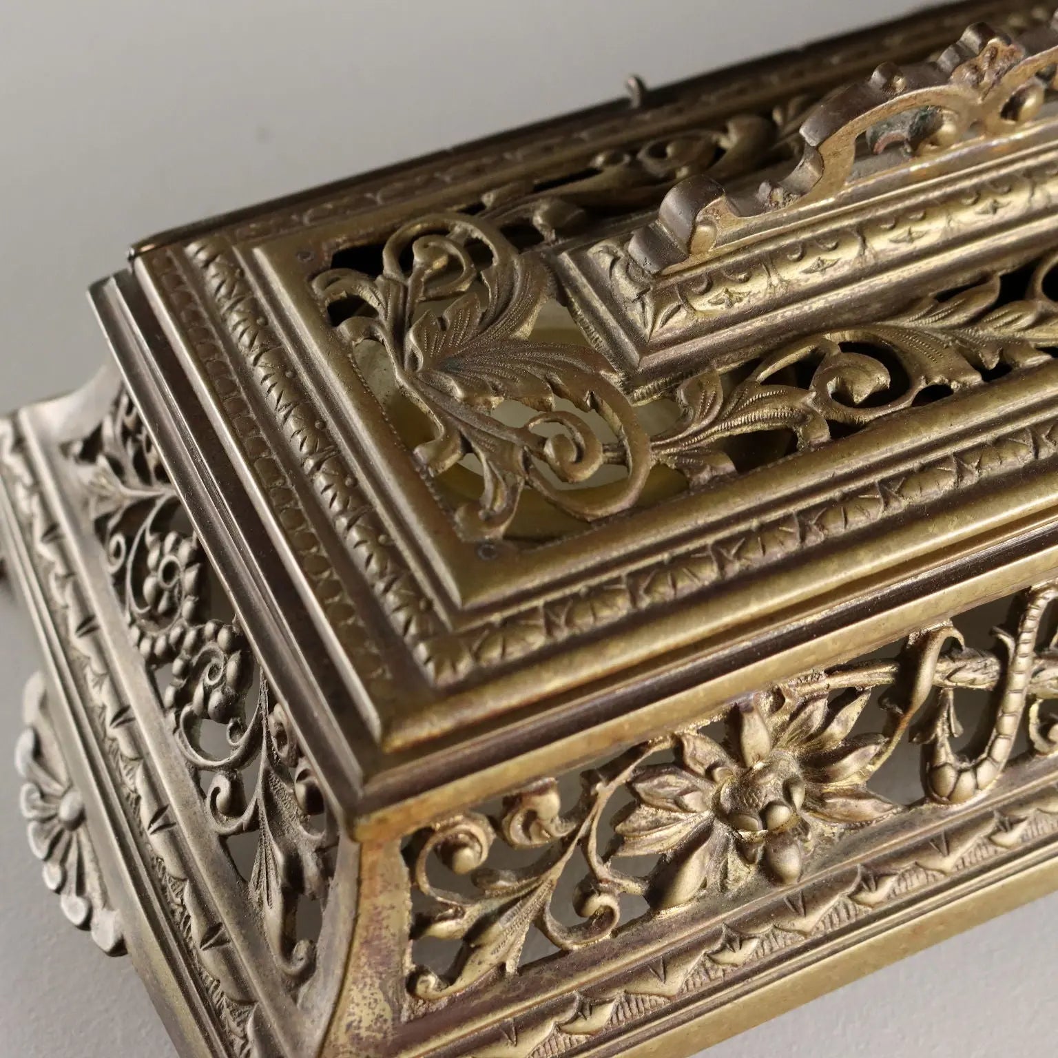 Antique Inkwell Carved Gilded Bronze Europe XIX-XX Century