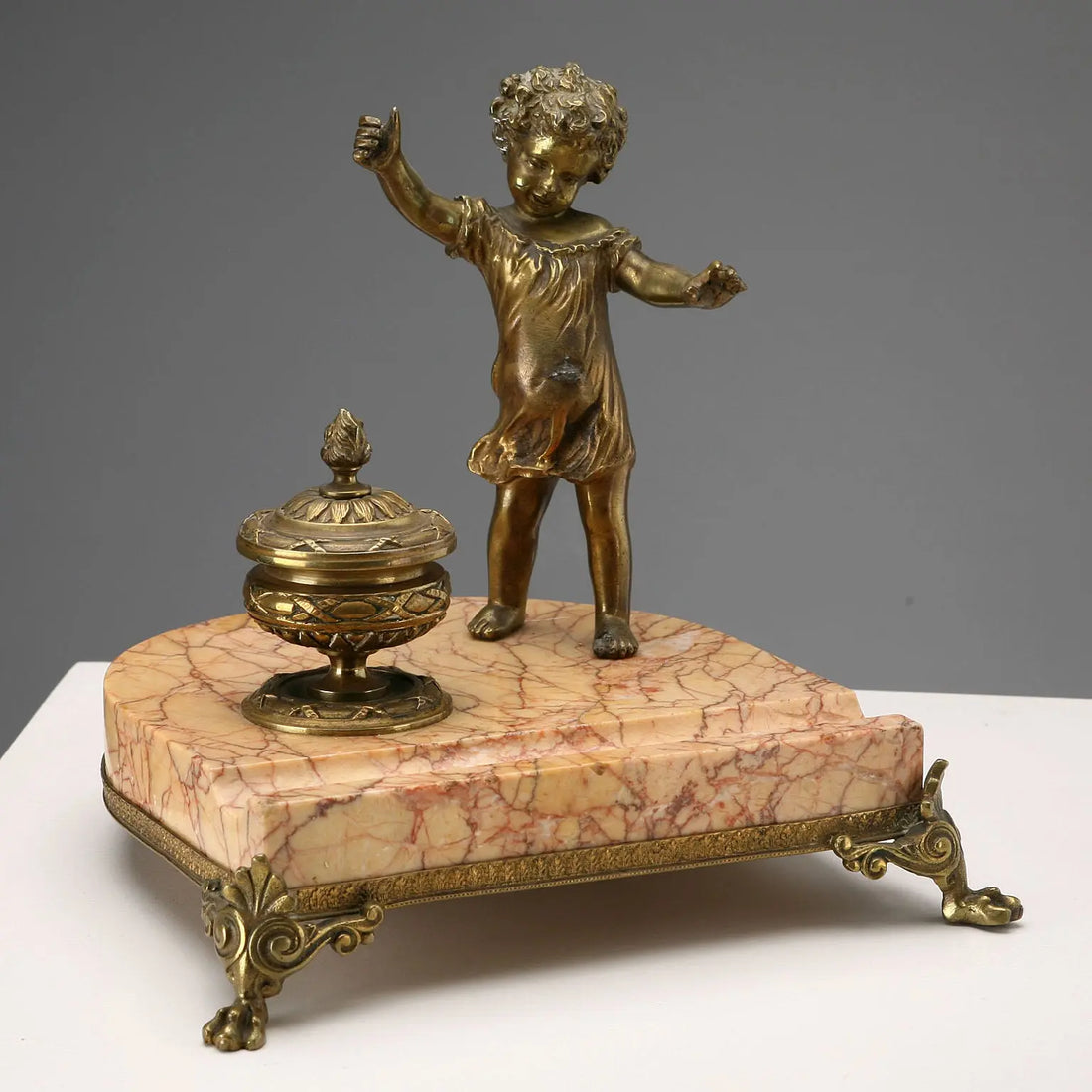 Antique Inkwell Bronze Marble Decorations Italy XIX-XX Century