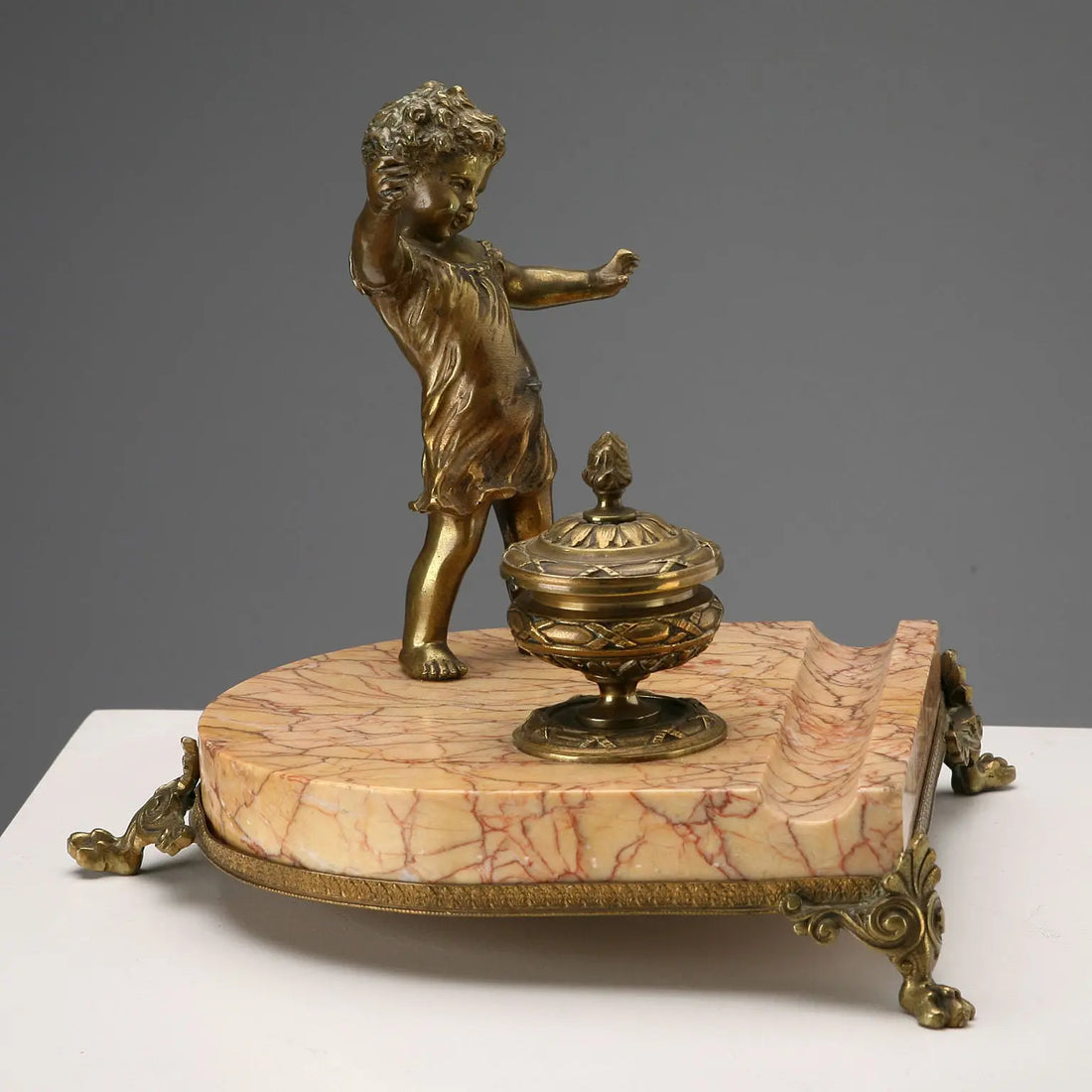 Antique Inkwell Bronze Marble Decorations Italy XIX-XX Century