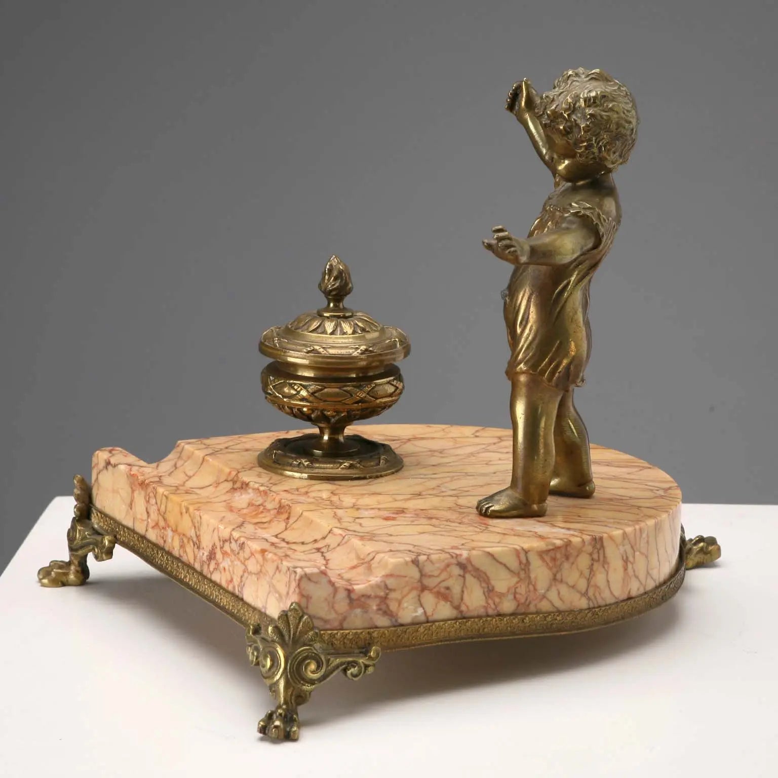 Antique Inkwell Bronze Marble Decorations Italy XIX-XX Century