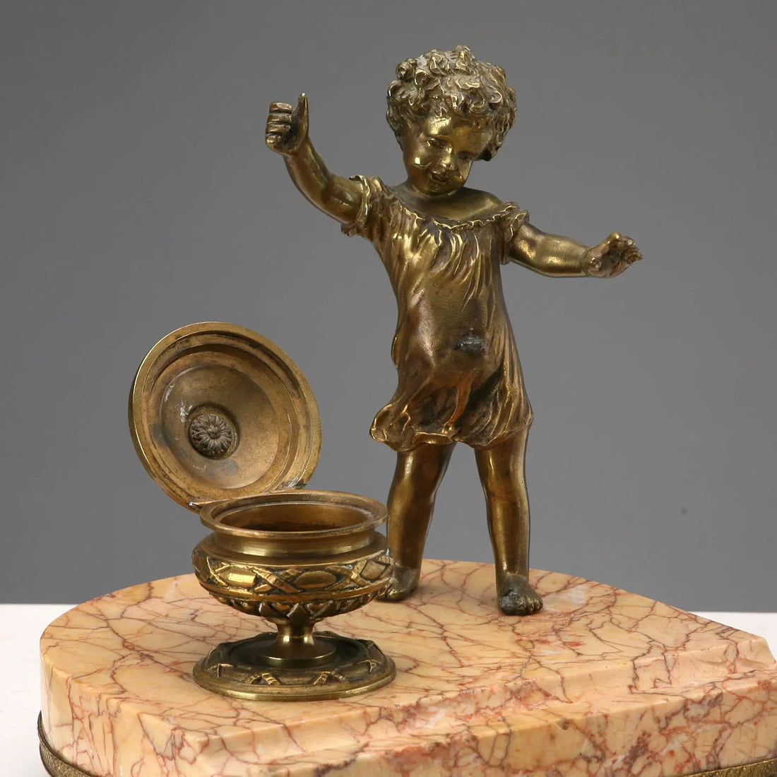 Antique Inkwell Bronze Marble Decorations Italy XIX-XX Century
