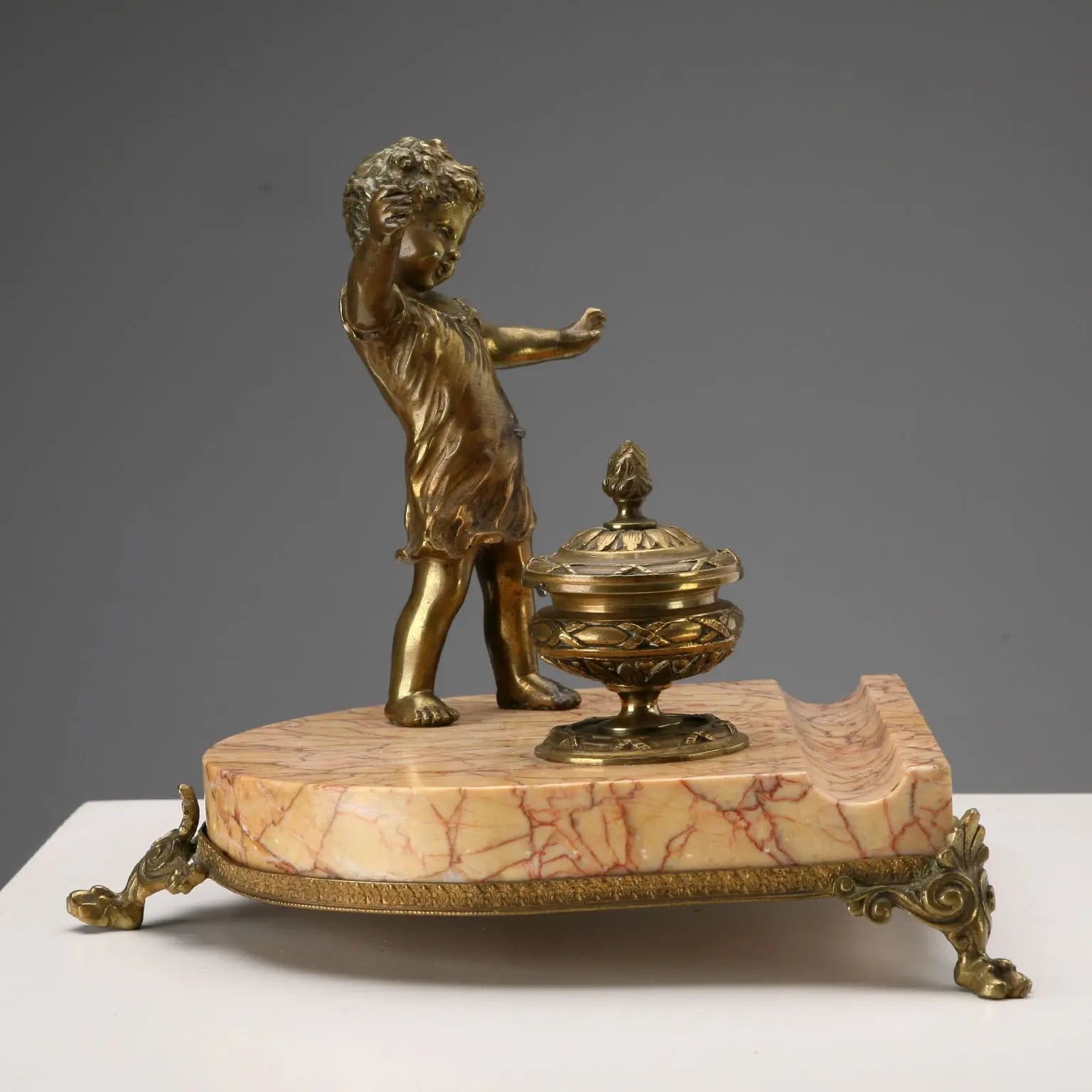 Antique Inkwell Bronze Marble Decorations Italy XIX-XX Century