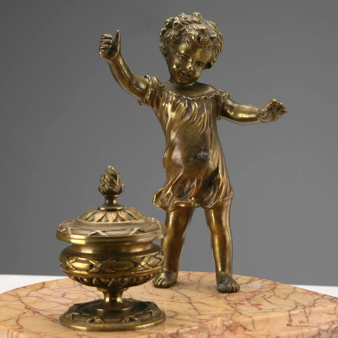 Antique Inkwell Bronze Marble Decorations Italy XIX-XX Century