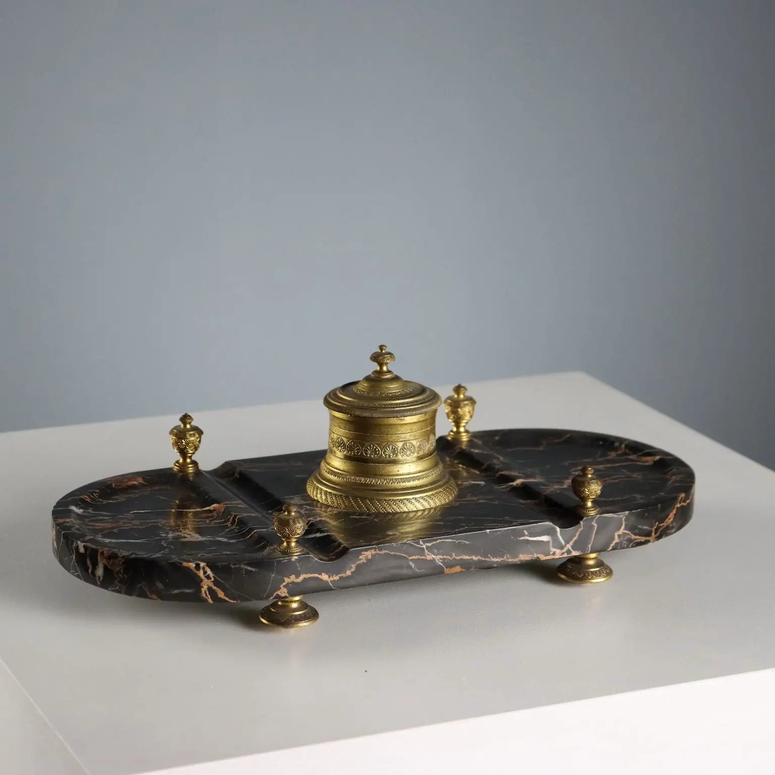 Antique Inkwell Marble Gilded Bronze Europe XIX-XX Century