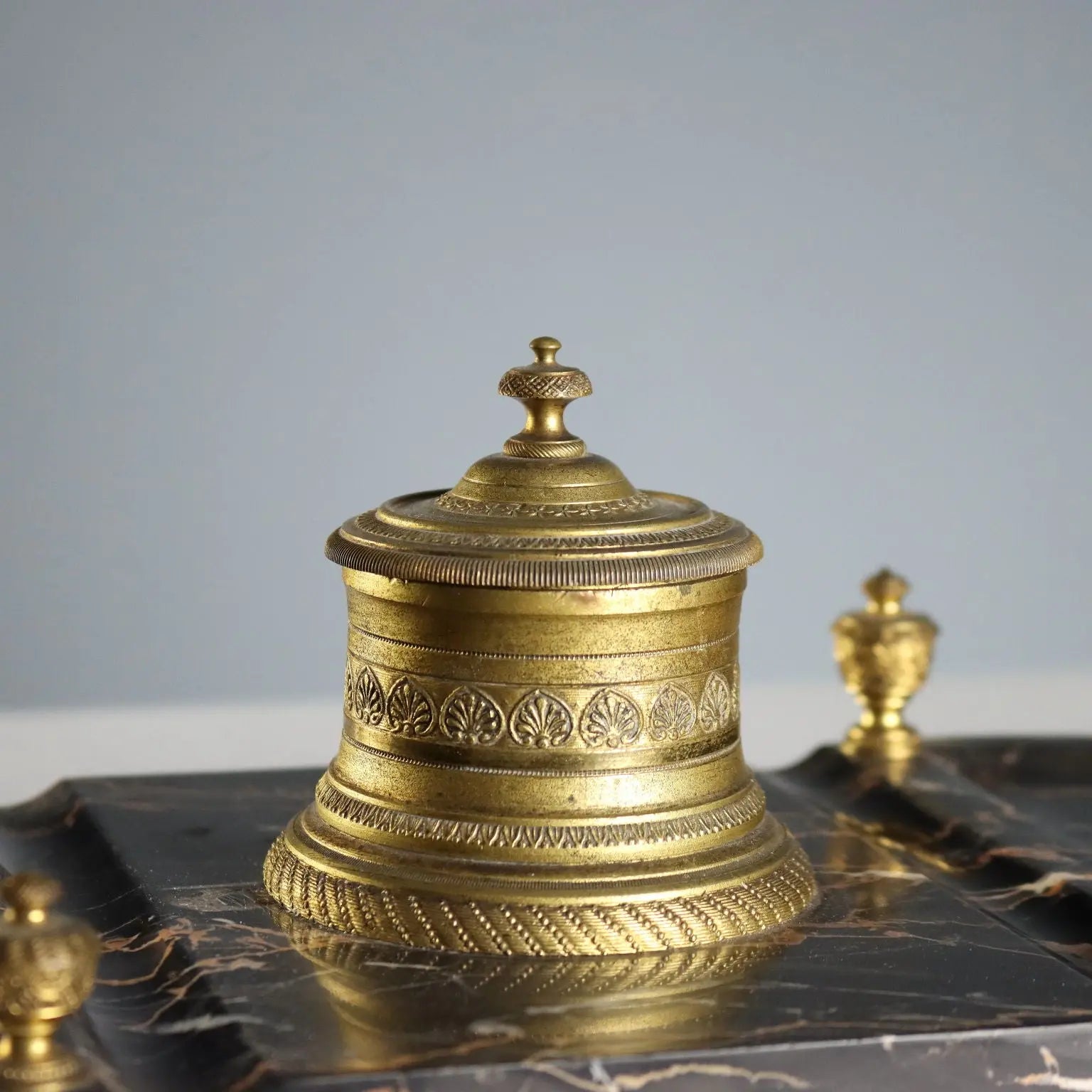Antique Inkwell Marble Gilded Bronze Europe XIX-XX Century