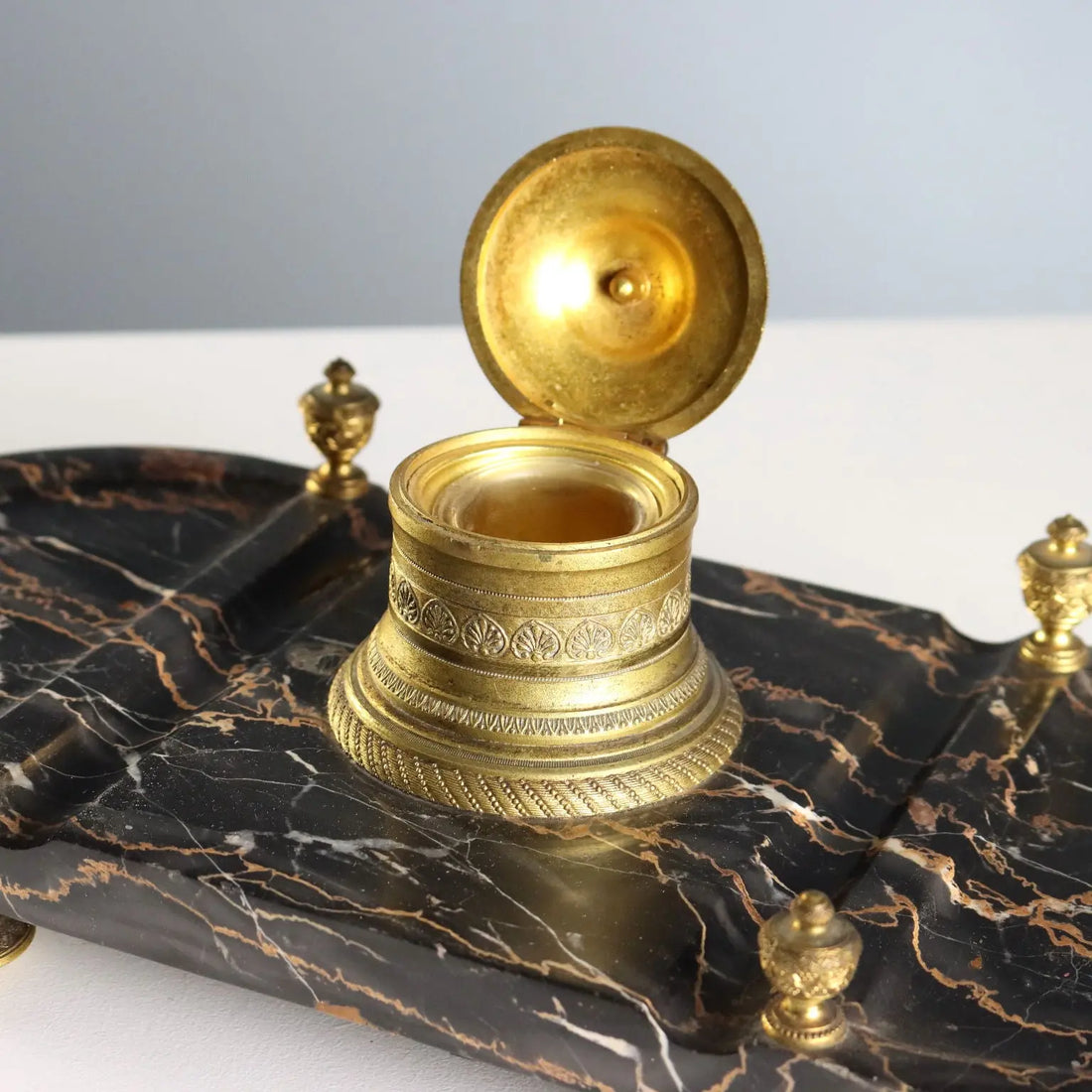 Antique Inkwell Marble Gilded Bronze Europe XIX-XX Century