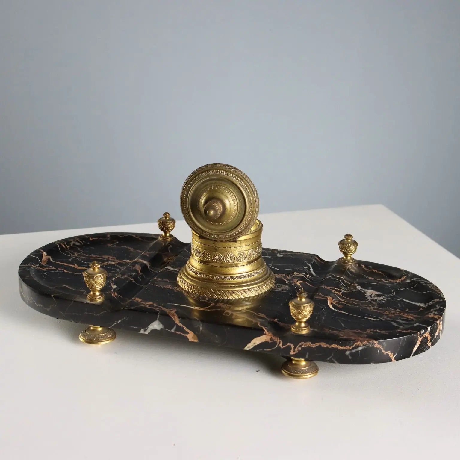 Antique Inkwell Marble Gilded Bronze Europe XIX-XX Century
