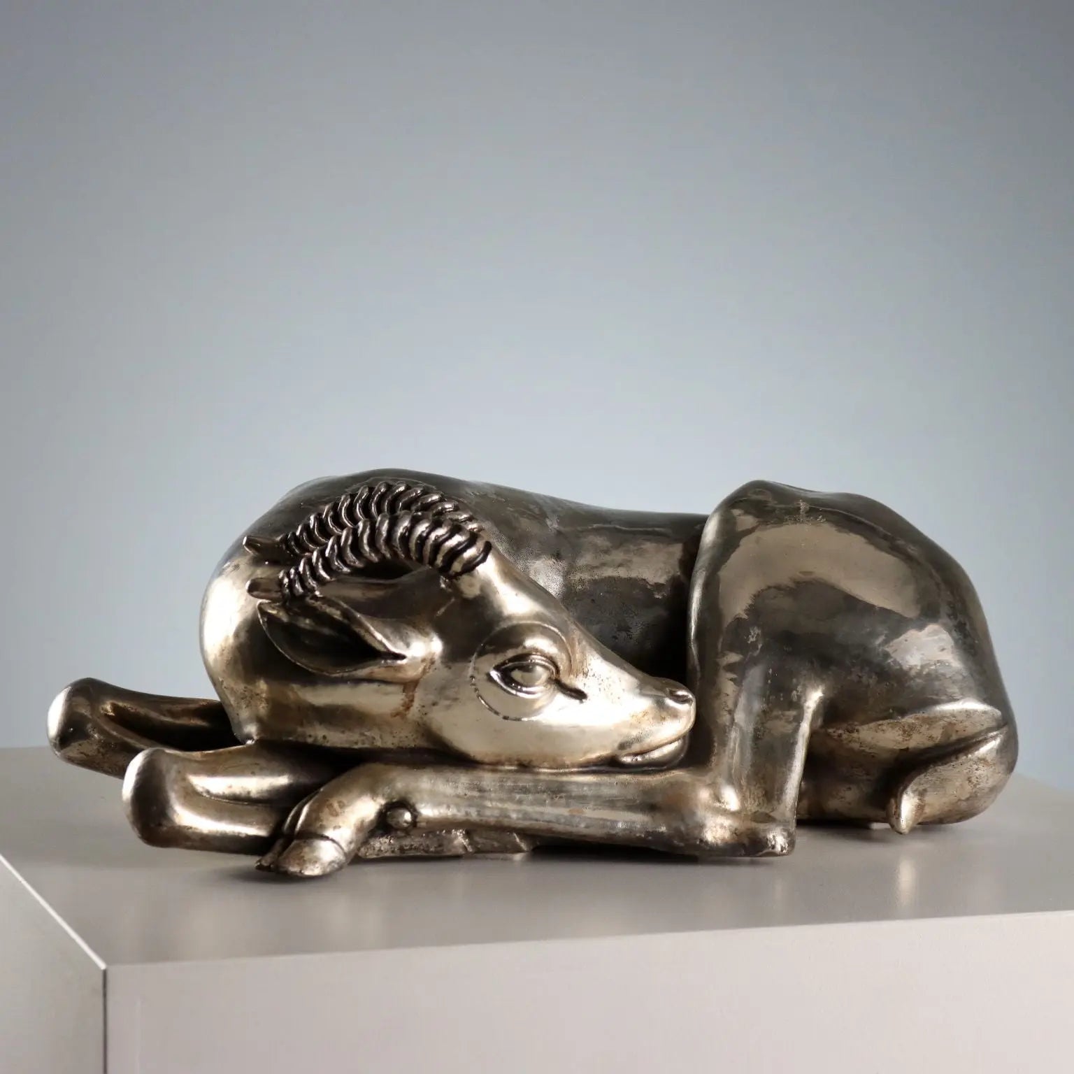 Antique Sculpture of Antelope Silver Plated F.lli Raddi XX Century