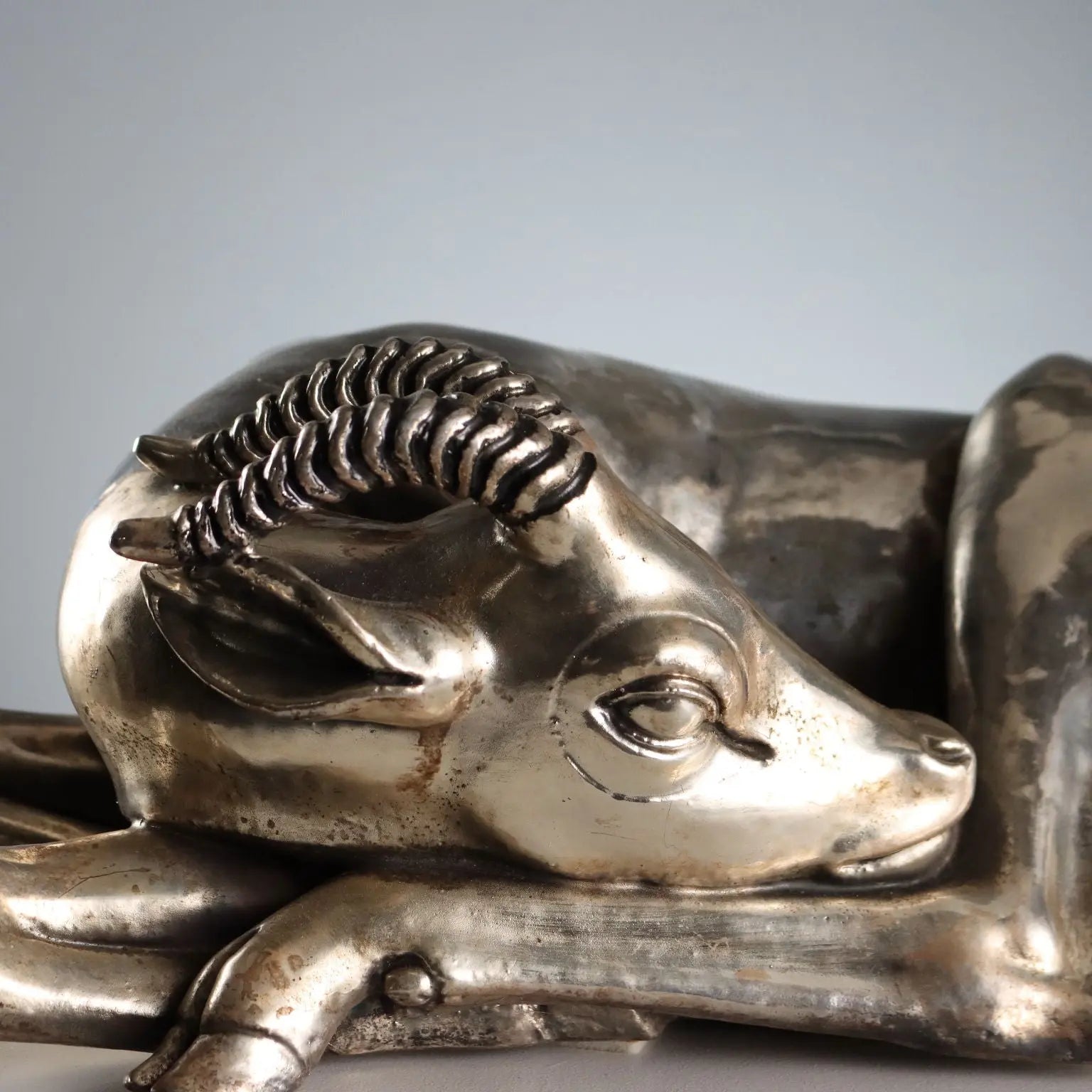 Antique Sculpture of Antelope Silver Plated F.lli Raddi XX Century