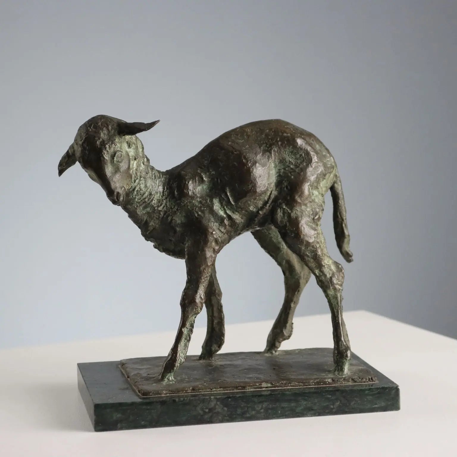 Antique Bronze Sculpture Signed Nando Conti Lamb XX Century