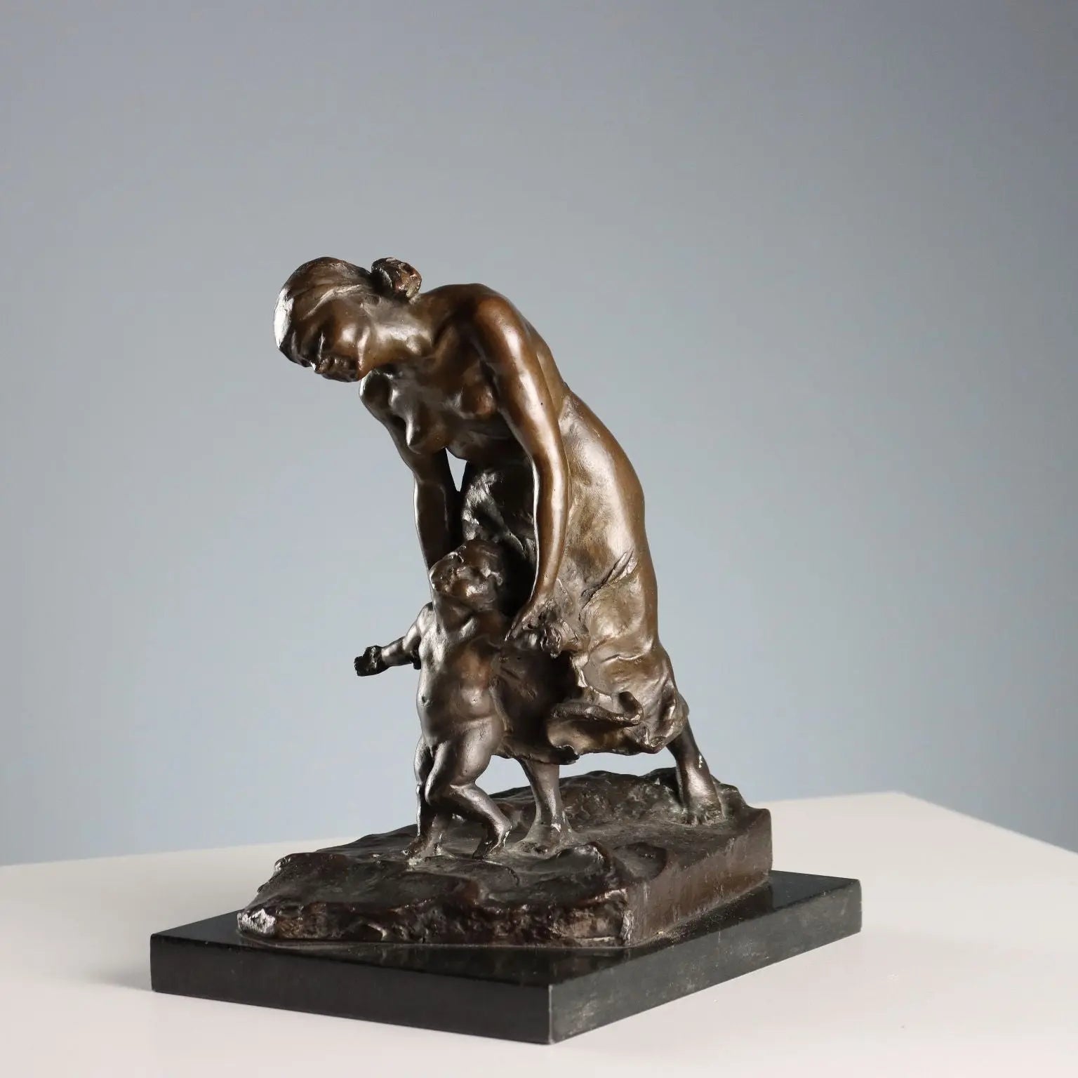 Antique Bronze Sculpture Mother with Child XX Century