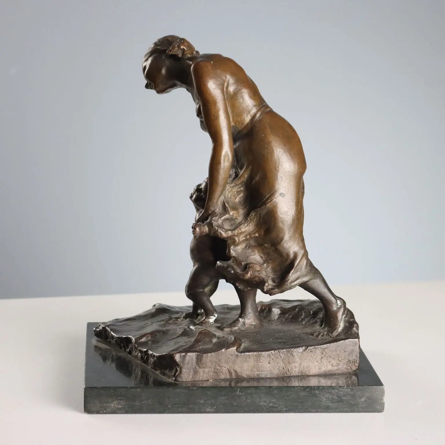 Antique Bronze Sculpture Mother with Child XX Century