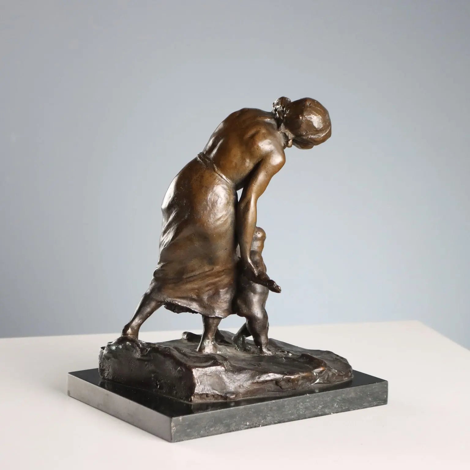 Antique Bronze Sculpture Mother with Child XX Century