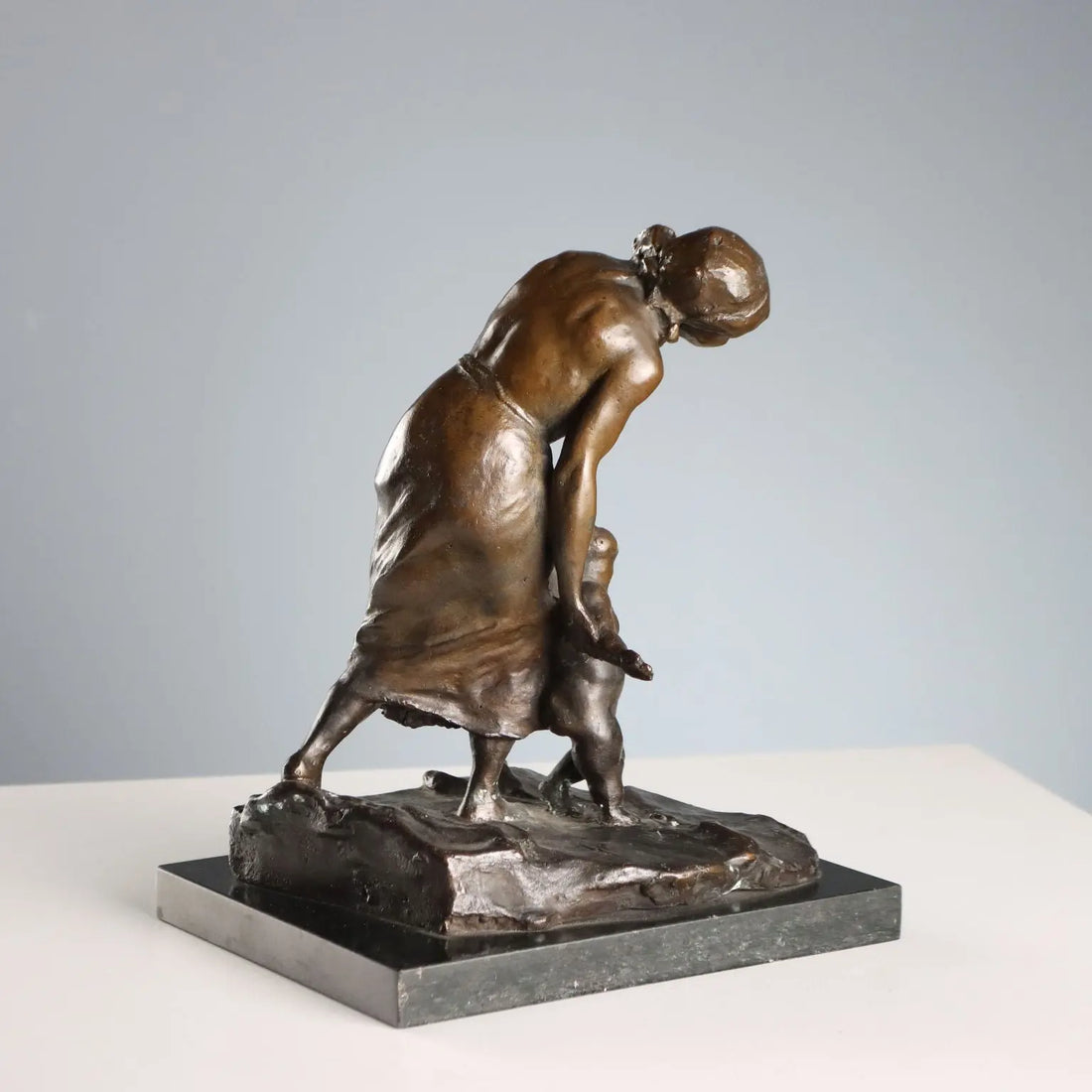 Antique Bronze Sculpture Mother with Child XX Century