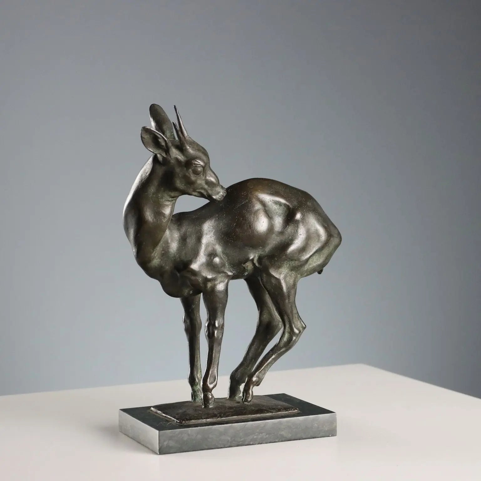 Modern Sculpture Bronze Deer Signed Nando Conti 1940s