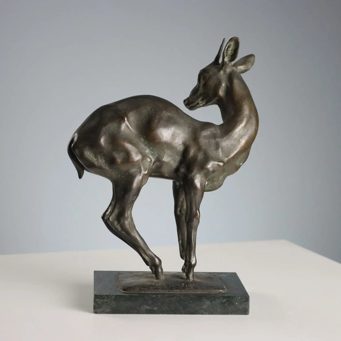 Modern Sculpture Bronze Deer Signed Nando Conti 1940s