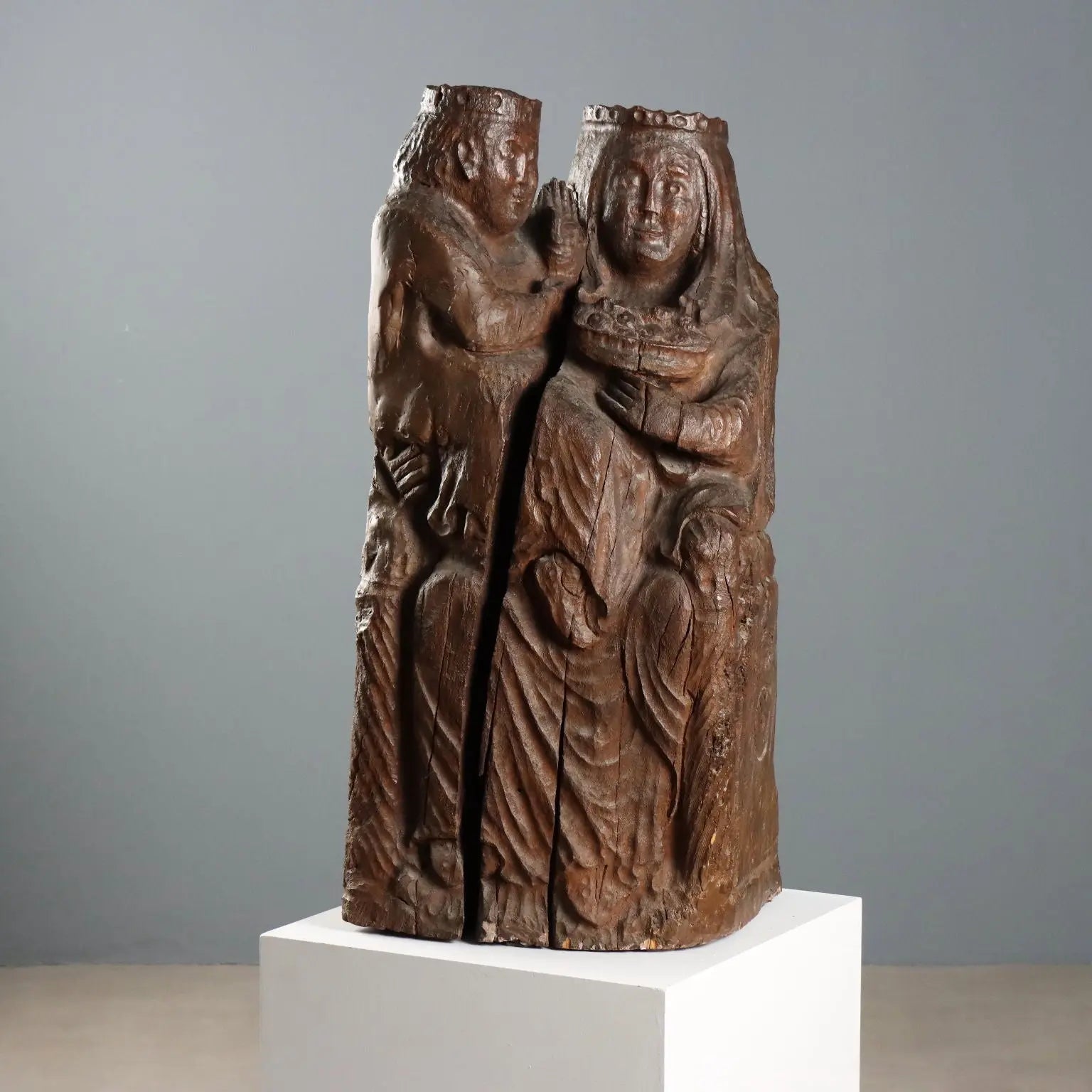 Antique Neo-Gothic Sculpture Virgin with Child XIX Century