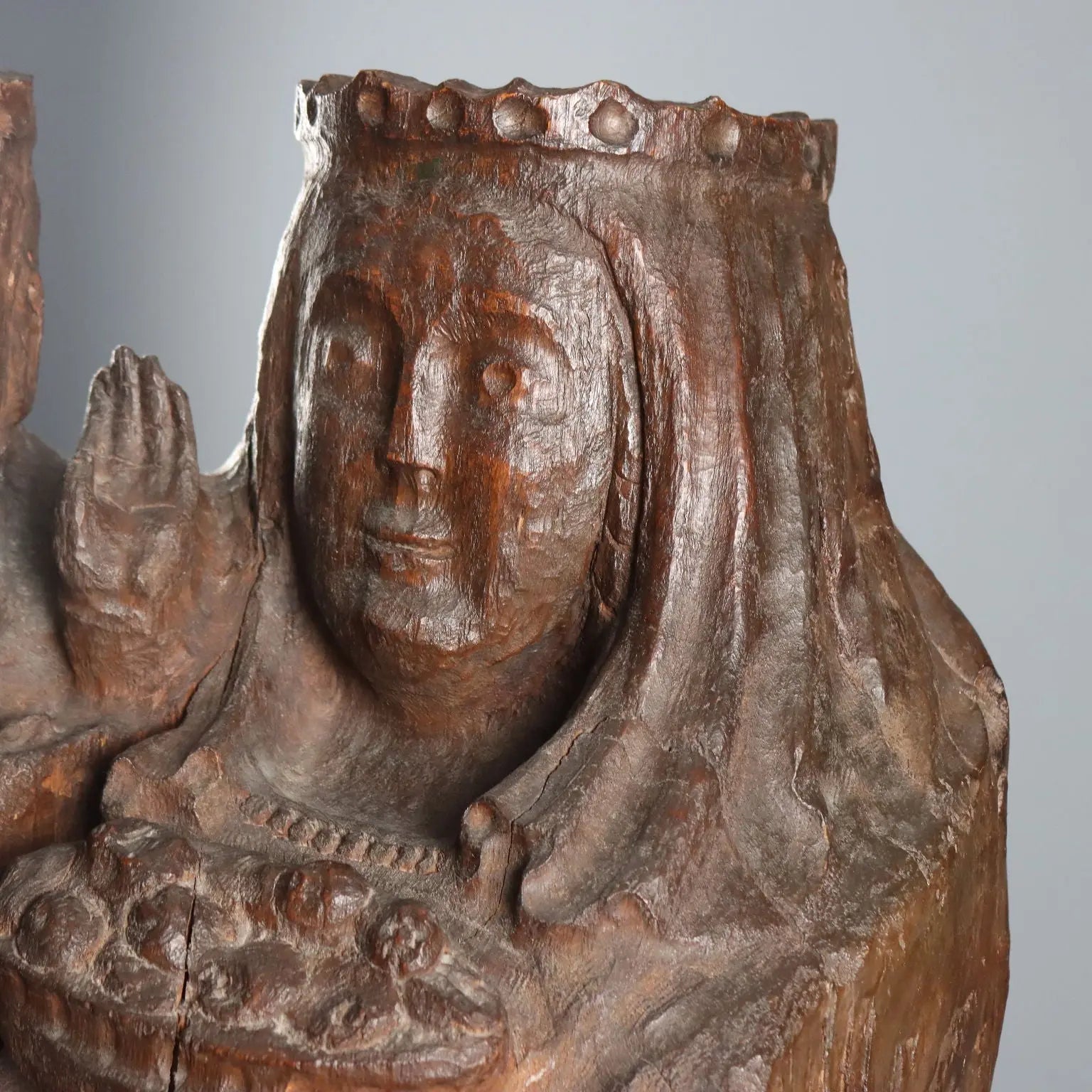 Antique Neo-Gothic Sculpture Virgin with Child XIX Century