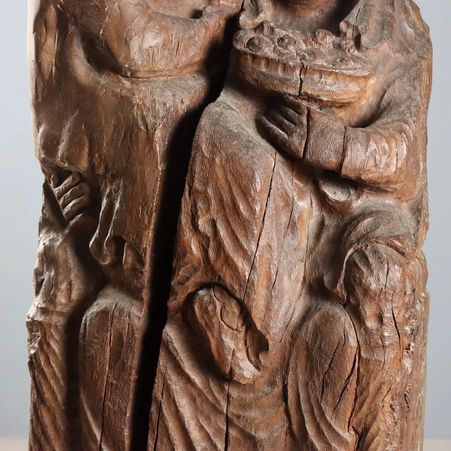 Antique Neo-Gothic Sculpture Virgin with Child XIX Century