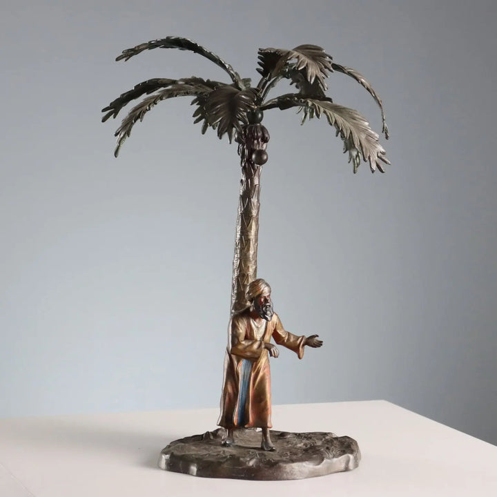 Antique Sculpture Oriental Man Painted Metal XX Century