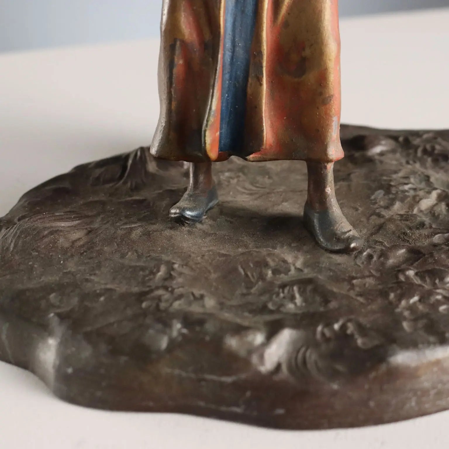 Antique Sculpture Oriental Man Painted Metal XX Century