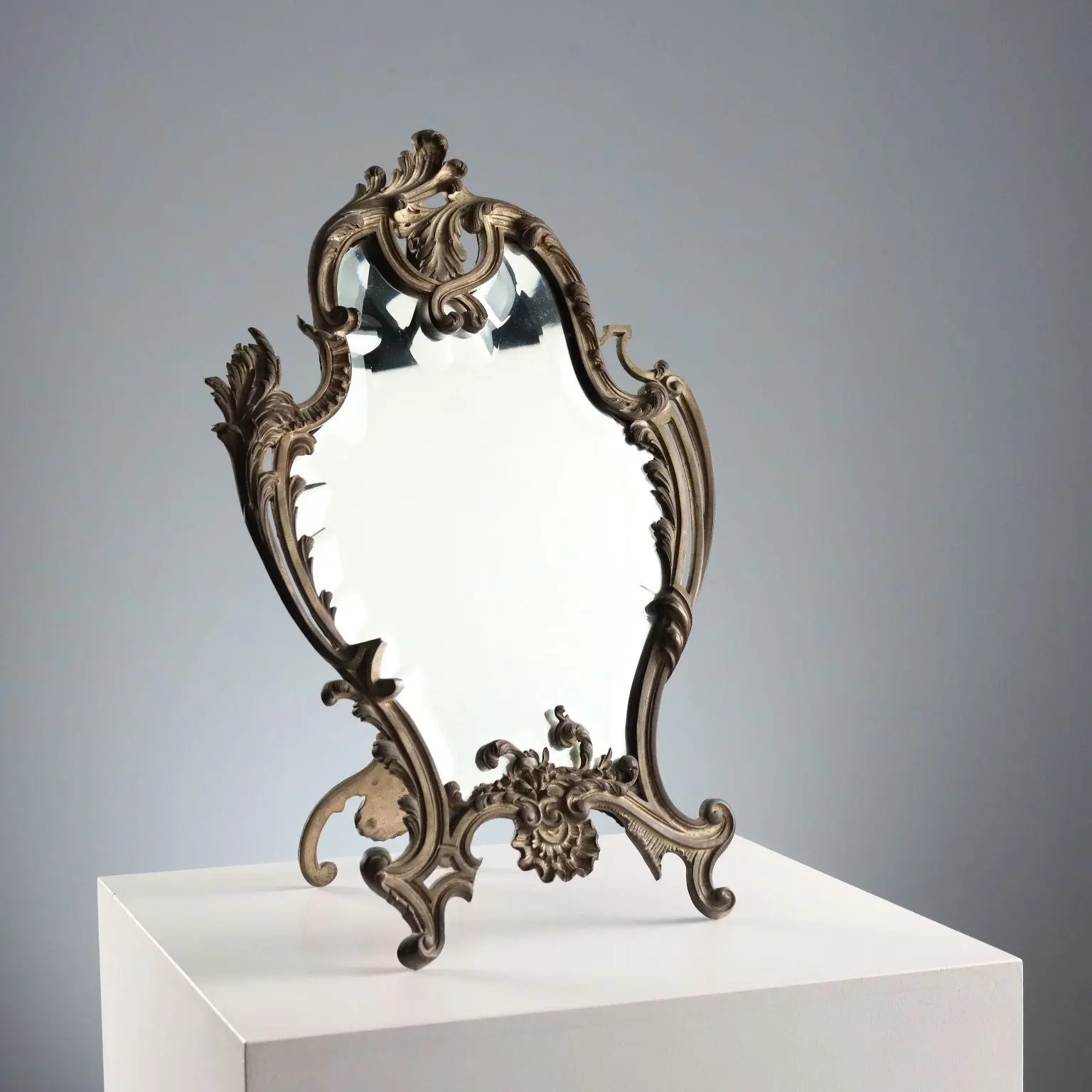 Antique Table Mirror Rococo Style Bronze XIX-XX Century