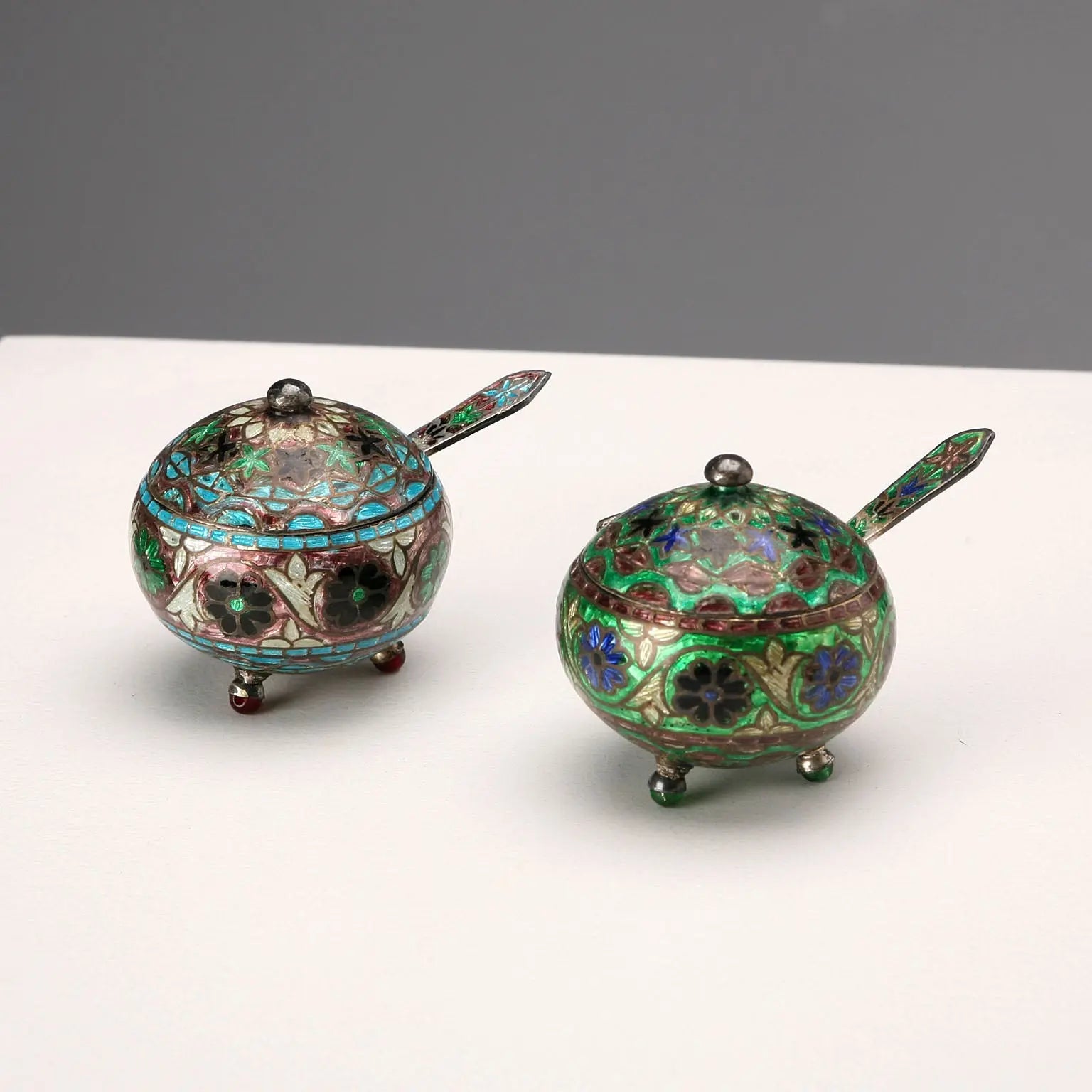 Antique Salt Shakers Silver and Enamels Europe Early XX Century