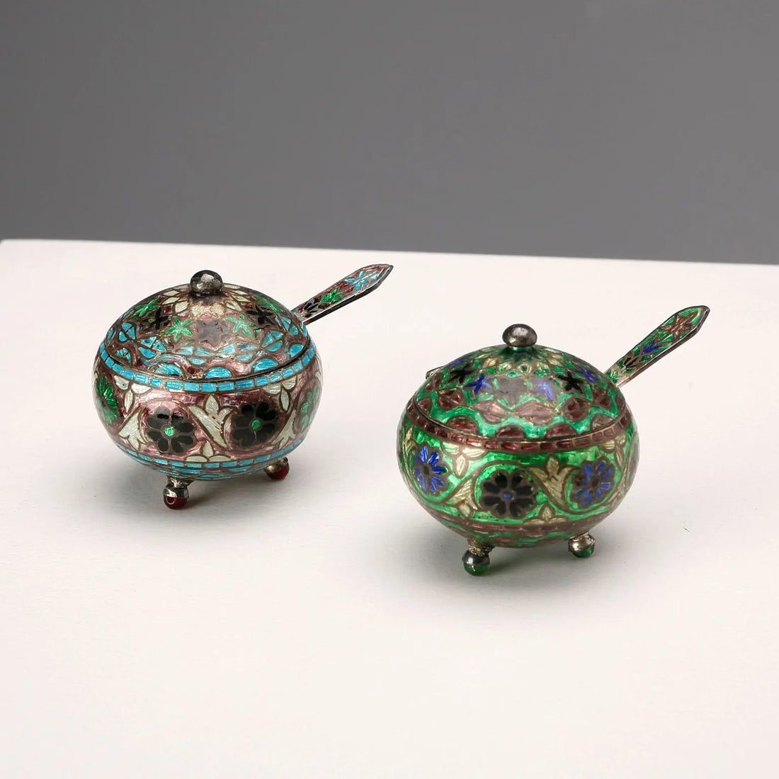 Antique Salt Shakers Silver and Enamels Europe Early XX Century