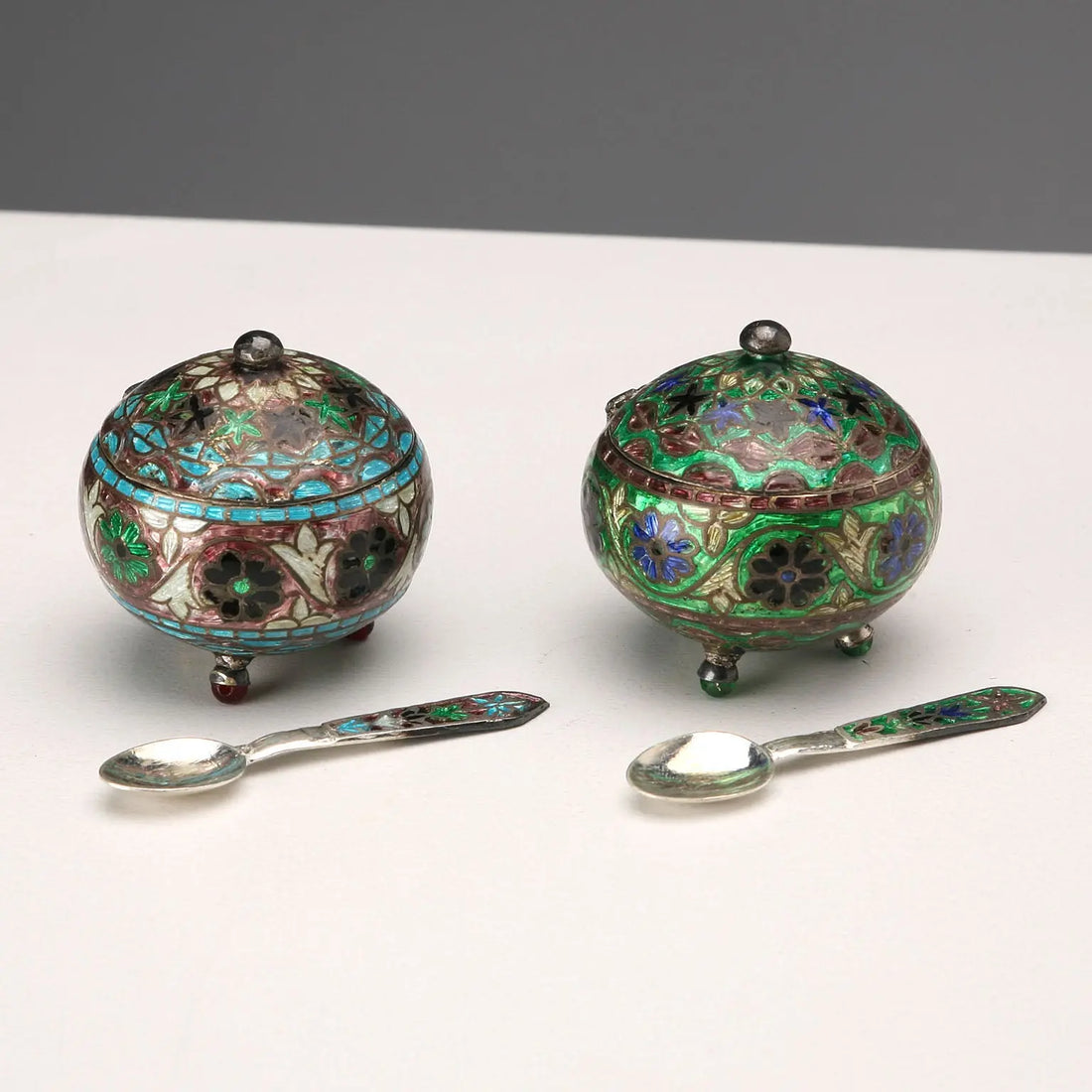 Antique Salt Shakers Silver and Enamels Europe Early XX Century