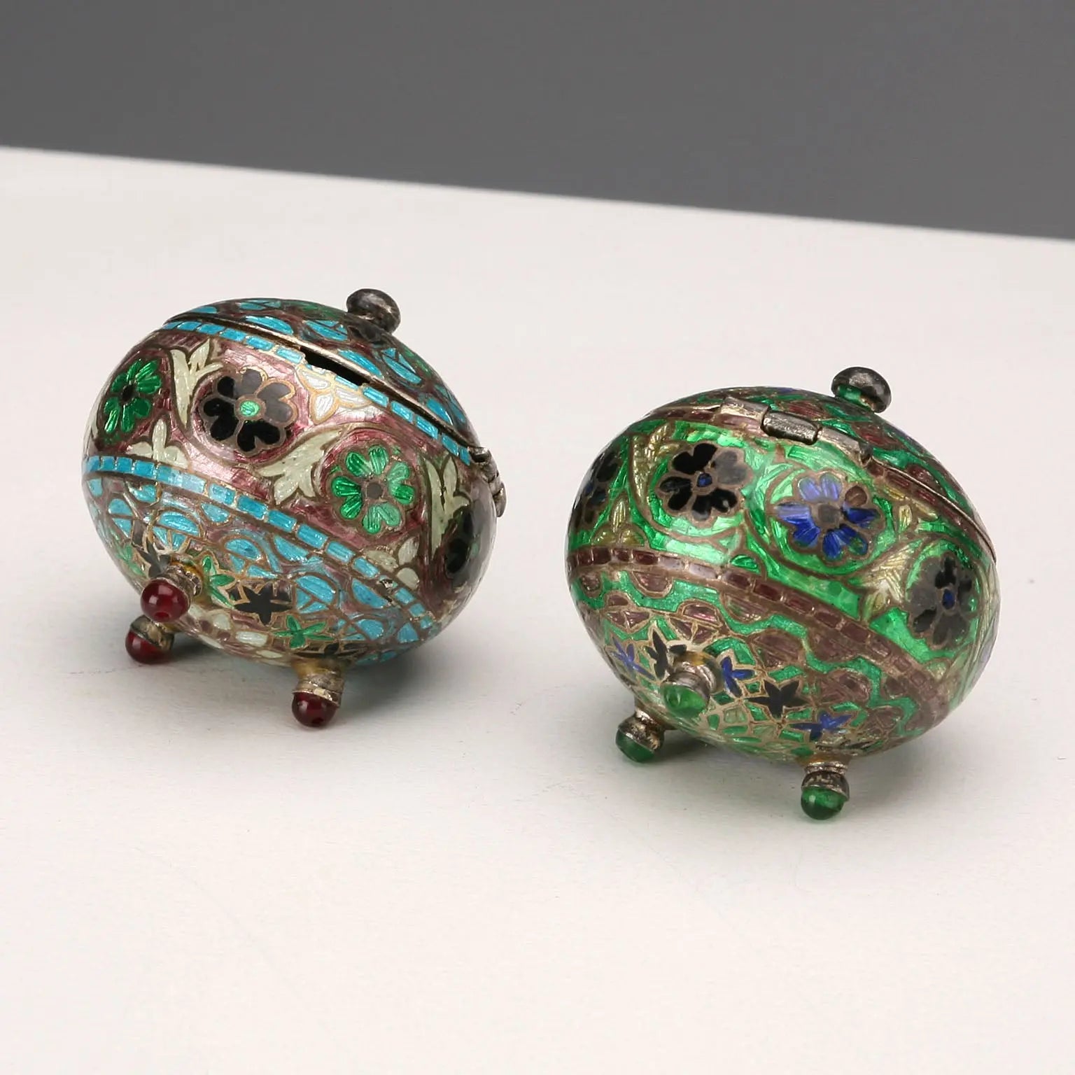 Antique Salt Shakers Silver and Enamels Europe Early XX Century
