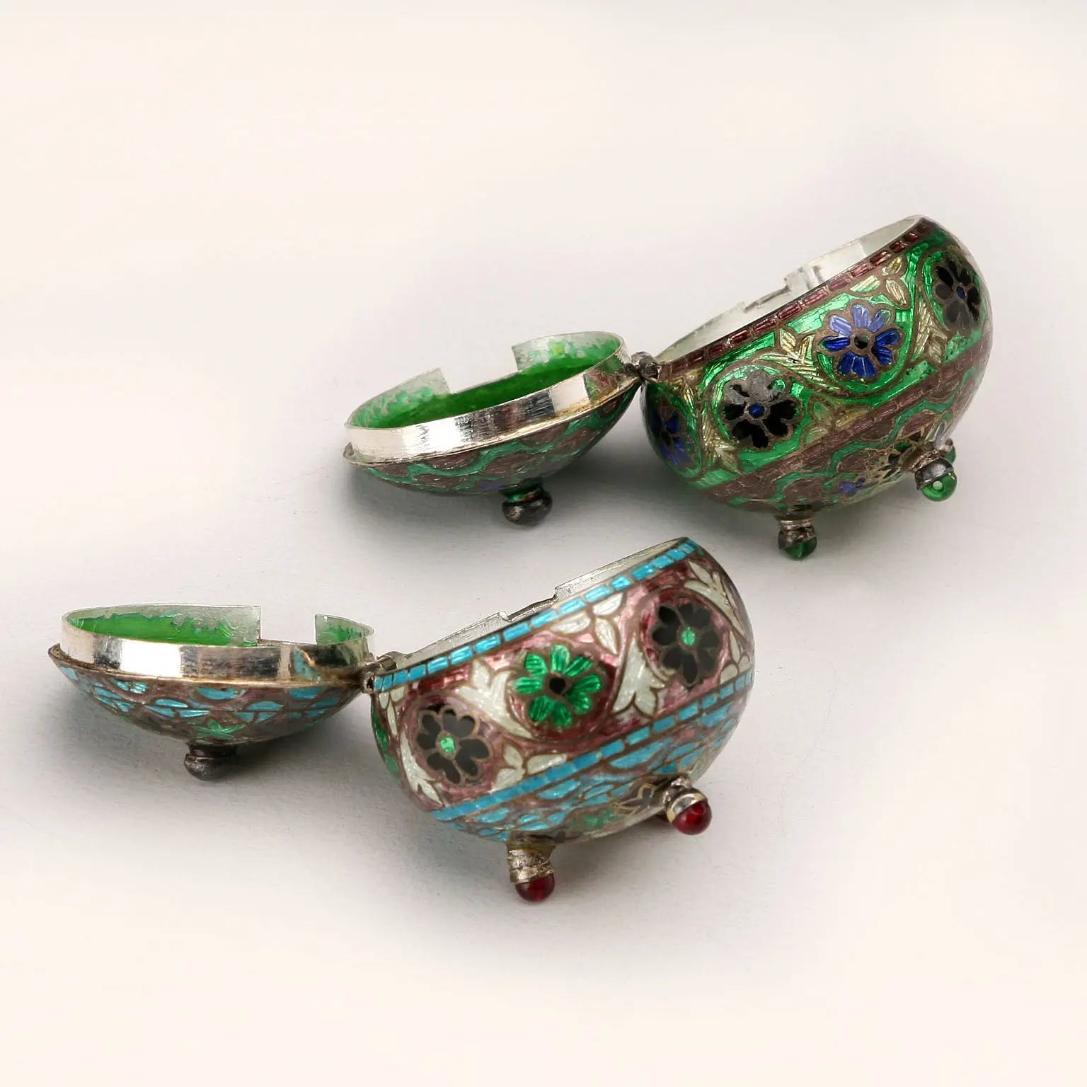 Antique Salt Shakers Silver and Enamels Europe Early XX Century