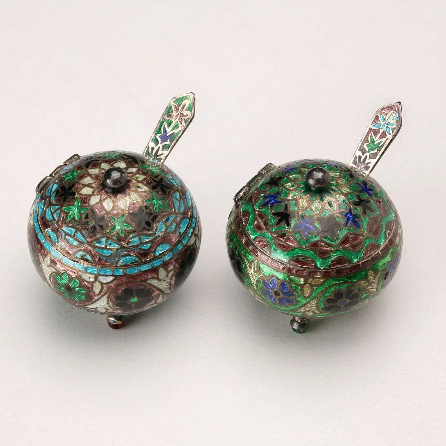 Antique Salt Shakers Silver and Enamels Europe Early XX Century